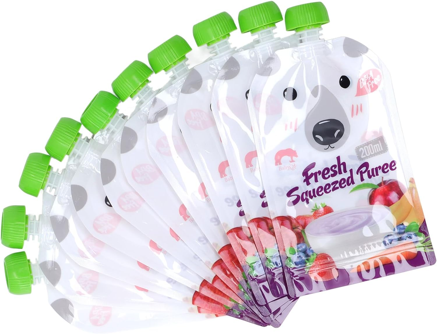 Reusable Baby Food Pouches for Toddlers | BPA Plastic, Food Safe, Freezer Safe | Refillable for Applesauce Yogurt & Puree Squeeze Pouch | 10 Pack | 200ML