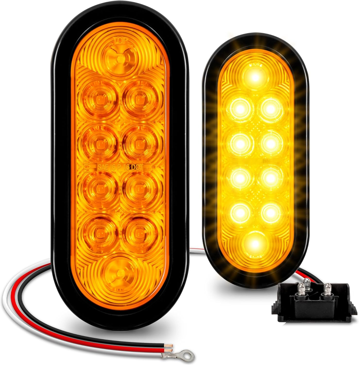 TRUE MODS 2Pc 6 Inch Red Oval LED Trailer Tail Light Kit [Stop Turn Tail] [DOT FMVSS 108 SAE S2TSI6P2] [Grommet & 3 Prong Plug] [IP67 Waterproof] Boat RV Flatbed Truck Trailer Brake Lights