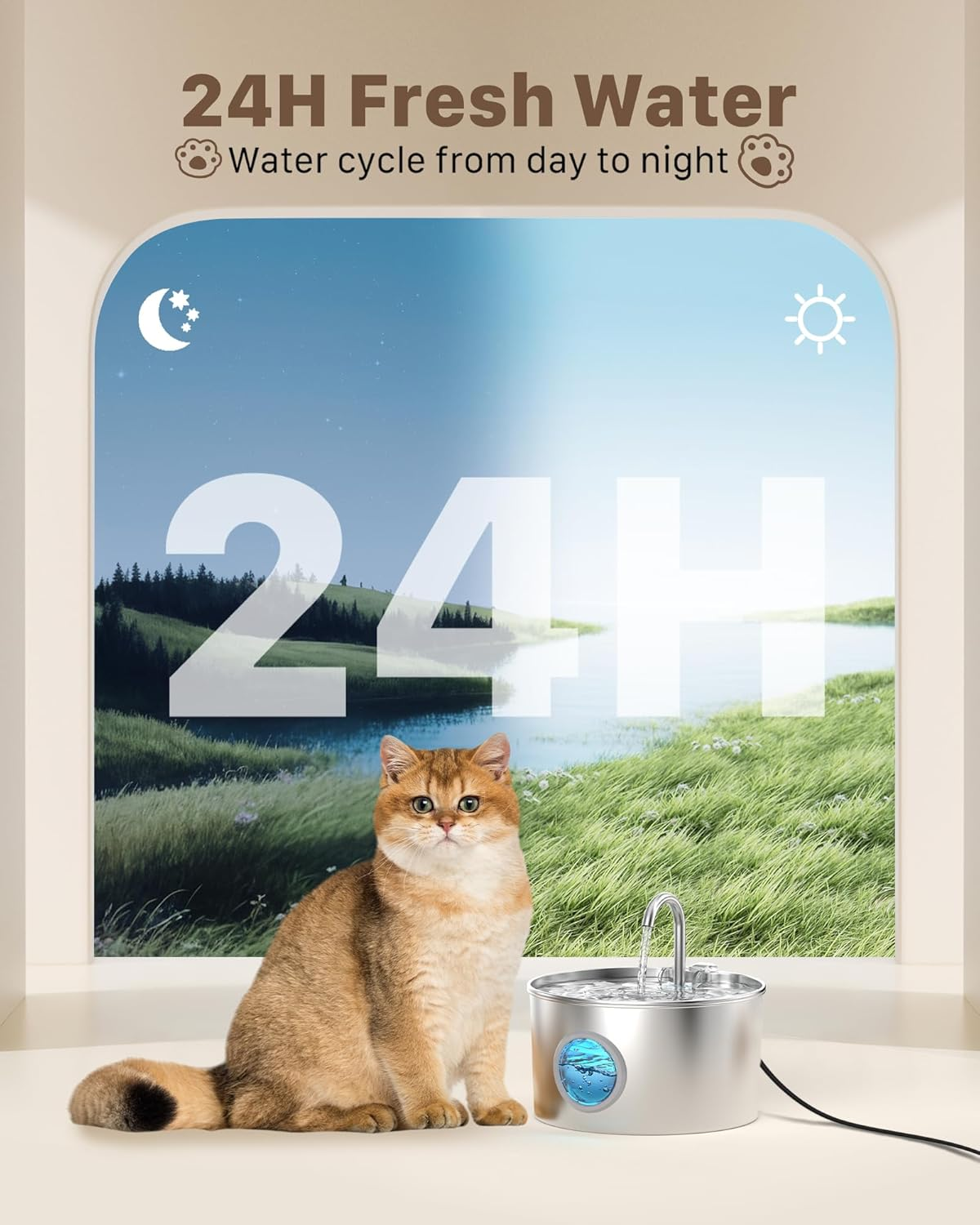 Stainless Steel Cat Fountain: Automatic Cat Drinker &ndash; 2.2L Cat Fountain &ndash; Super Quiet Pet Water Fountain &ndash; Water Dispenser for Dogs &ndash; with 6 Filters + 3 Sponges image number 4