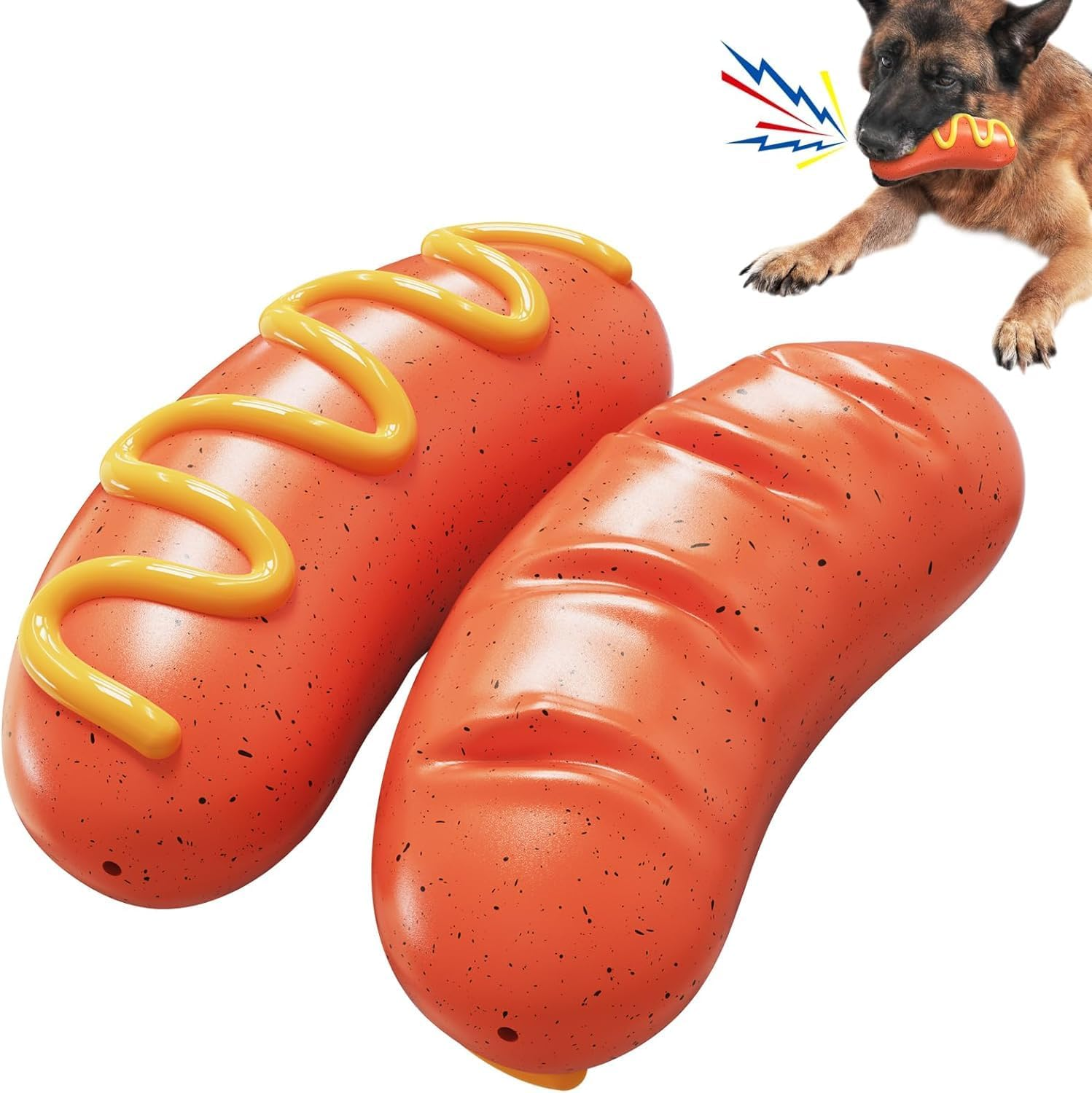 LUPATDY Dog Toy, Indestructible, Squeaky Dog Toy, for Brushing Teeth, Interactive Toy, for Puppies, Medium and Large Dogs, Bratwurst Dog Toy