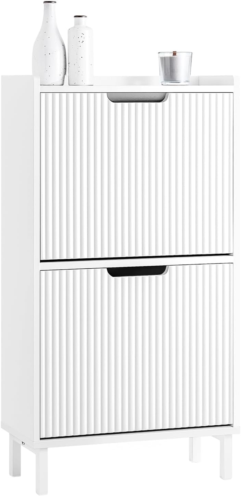 Sobuy White Shoe Cabinet with 2 Flip-Drawers Narrow Shoe Rack Storage Cupboard Organizer FSR177-W image number 1