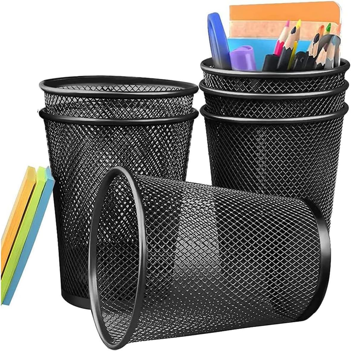 Pen Holder 6 Pack, Mesh Desk Organizer Pen Pot Pencil Holders, Stationary Supplies Pencil Pots for Office, Home, Classroom (Black 6Pcs)