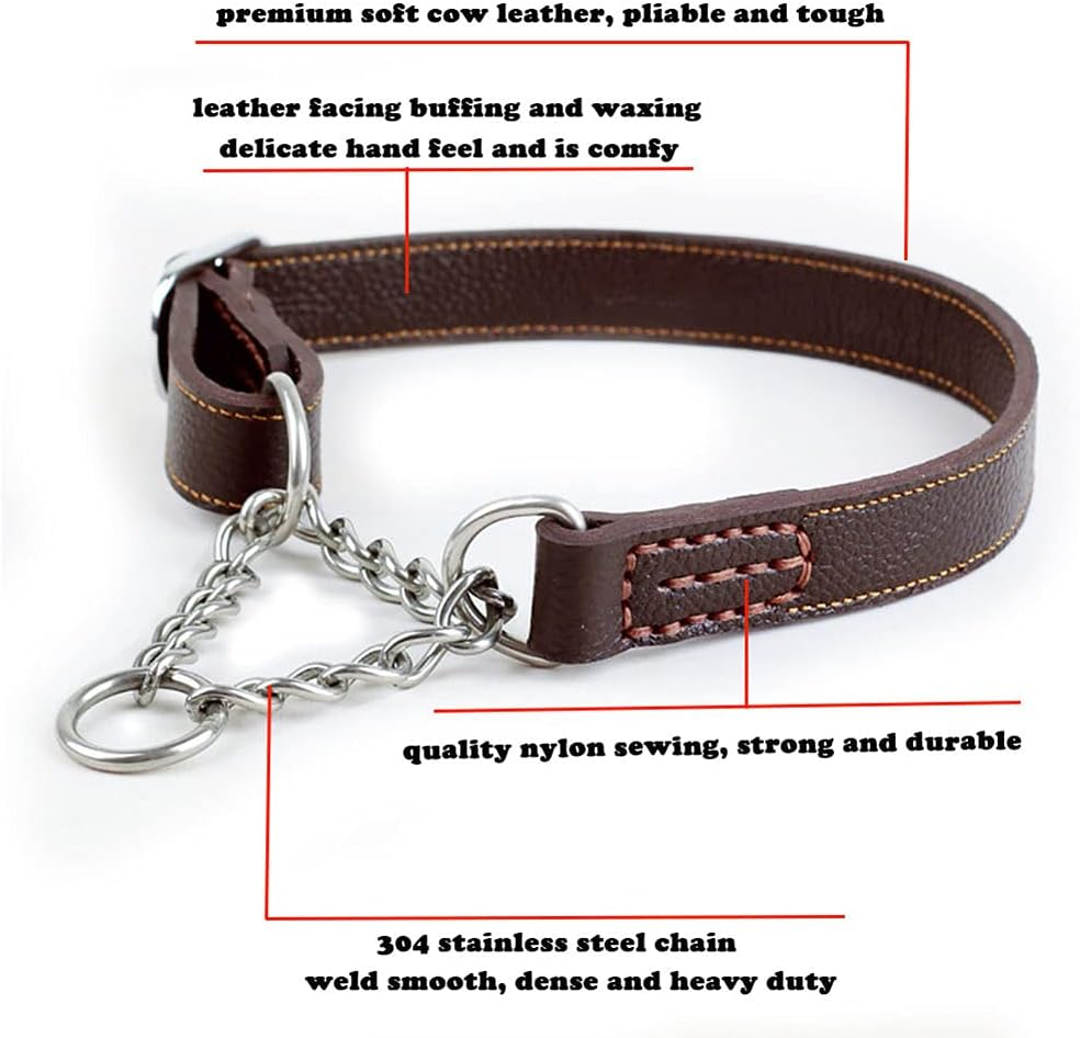 Love Dream Martingale Collars for Dogs, Leather Training Dog Collar, Stainless Steel Chain Anti-Escape No Pull Dog Collar for Medium Large Dogs (M(13.8"-18.9"), Brown) image number 5