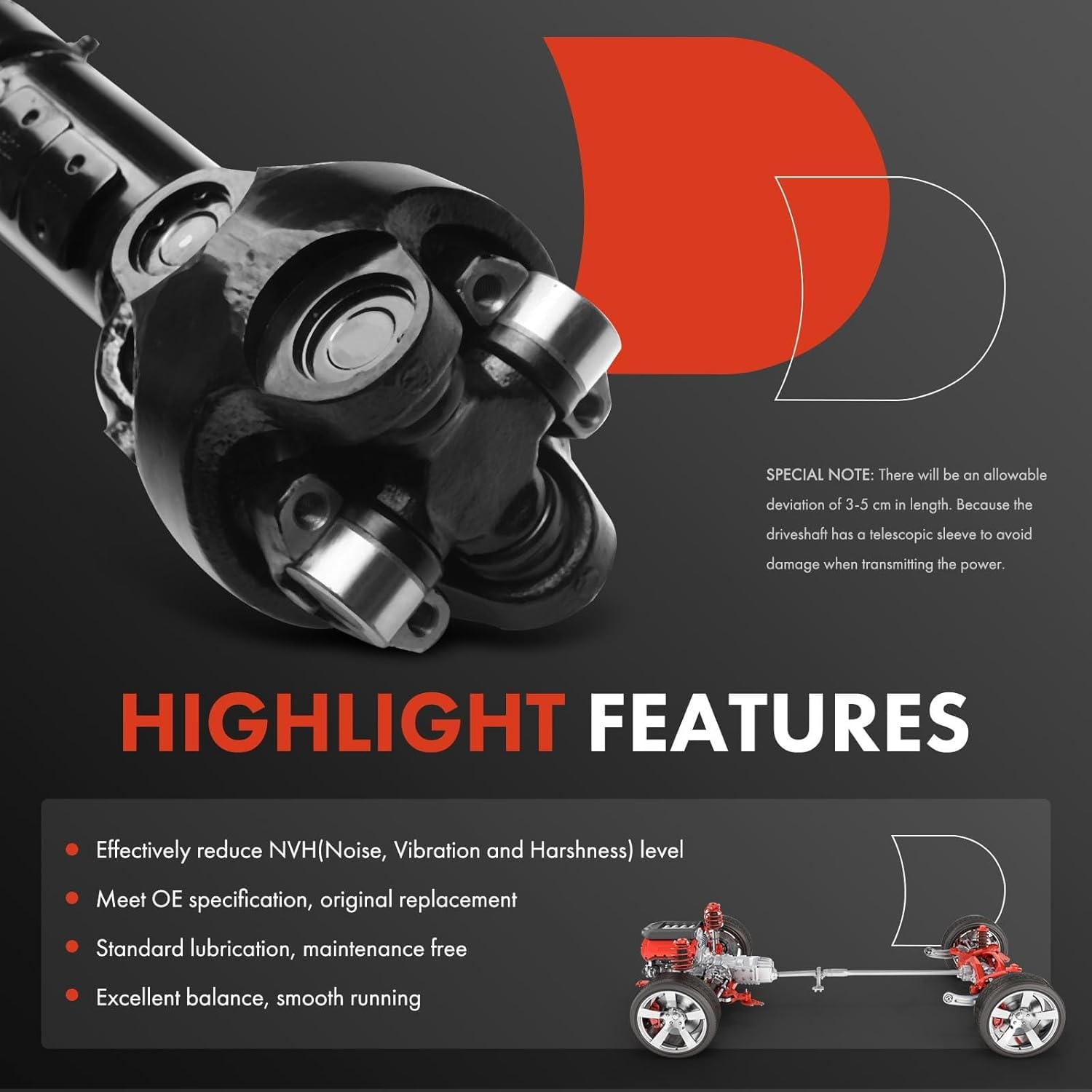 A-Premium Rear Complete Drive Shaft Prop Shaft Driveshaft Assembly [4WD, 93.4" WB] Compatible with Jeep Wrangler 1997-2006, 93.4" Wheelbase, with 2 to 6" Lift image number 5