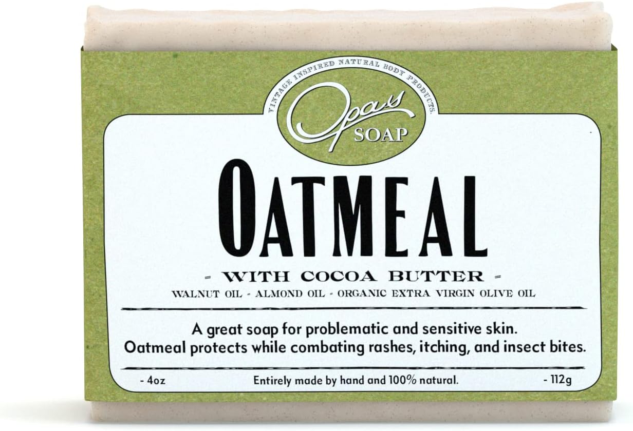 Opas Soap - 100% Natural Oatmeal Soap - UNSCENTED - with Organic Cocoa Butter and Organic Oats - Great for Sensitive Skin, Eczema or Psoriasis - for ALL Skin Types - Stops the Itching and Irritation