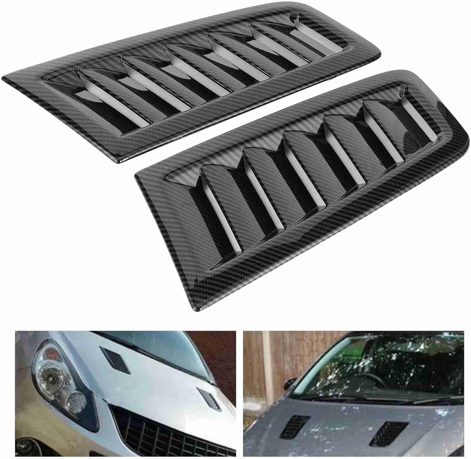 2PCS Universal Hood Air Vents for Car Hood Scoop, Bonnet Vent Hood Air Intake Trim Cover, Bonnet Air Vents Engine Hood Car Exterior Parts for Focus RS MK2 Style (Carbon Fiber Look) image number 2