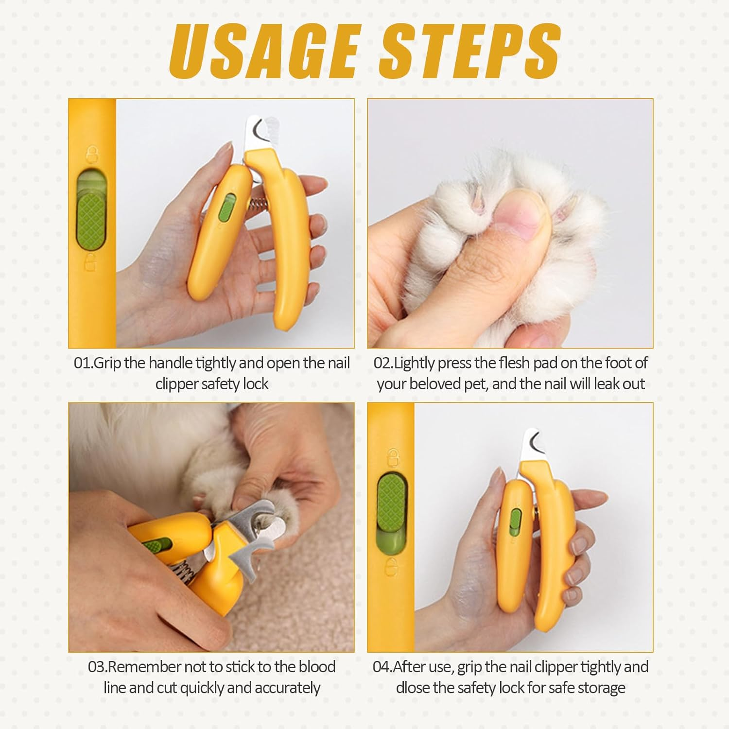 Professional Claw Scissors for Dogs and Cats, Stainless Steel Claw Pliers, Mini Banana Dog Claw Cutter, Claw Scissors with Splash-Proof Protective Device, for Medium and Small Pets Claw Care