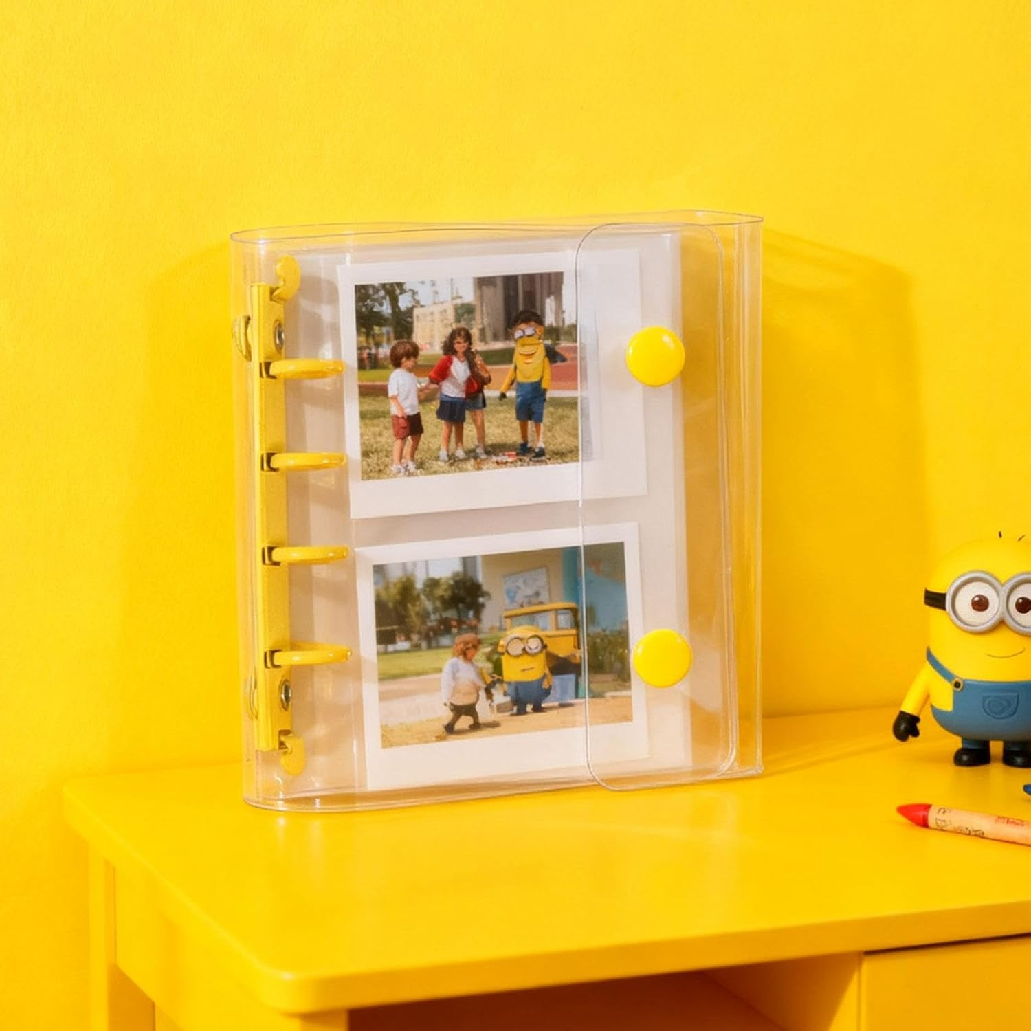 Kowaku Binder Covers Notebook with Blank Inner Papers 5 Holes Photo Album Clear round Binder Cover for Valentines Anniversary, Yellow image number 1