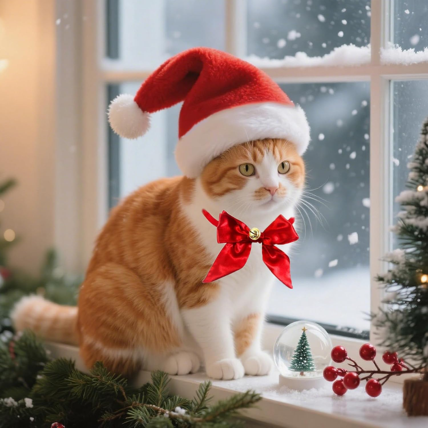 Christmas Dog Costume, 1 X Christmas Hat and 1 X Bell Butterfly Knot, Dogs, Cats, Christmas Costume, Ideal for Christmas Photos and Family Celebrations (Red) image number 5