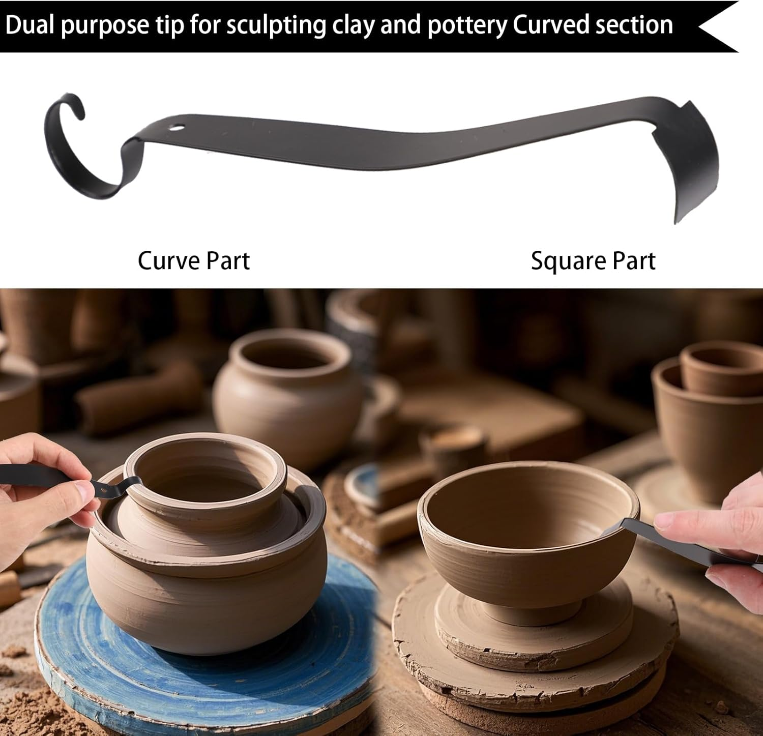 Lyreh Pottery Trimming Tool, Stainless Steel Ceramic Trimming Tool Double Ended Clay Trim for Pottery and Clay Artists (Black)