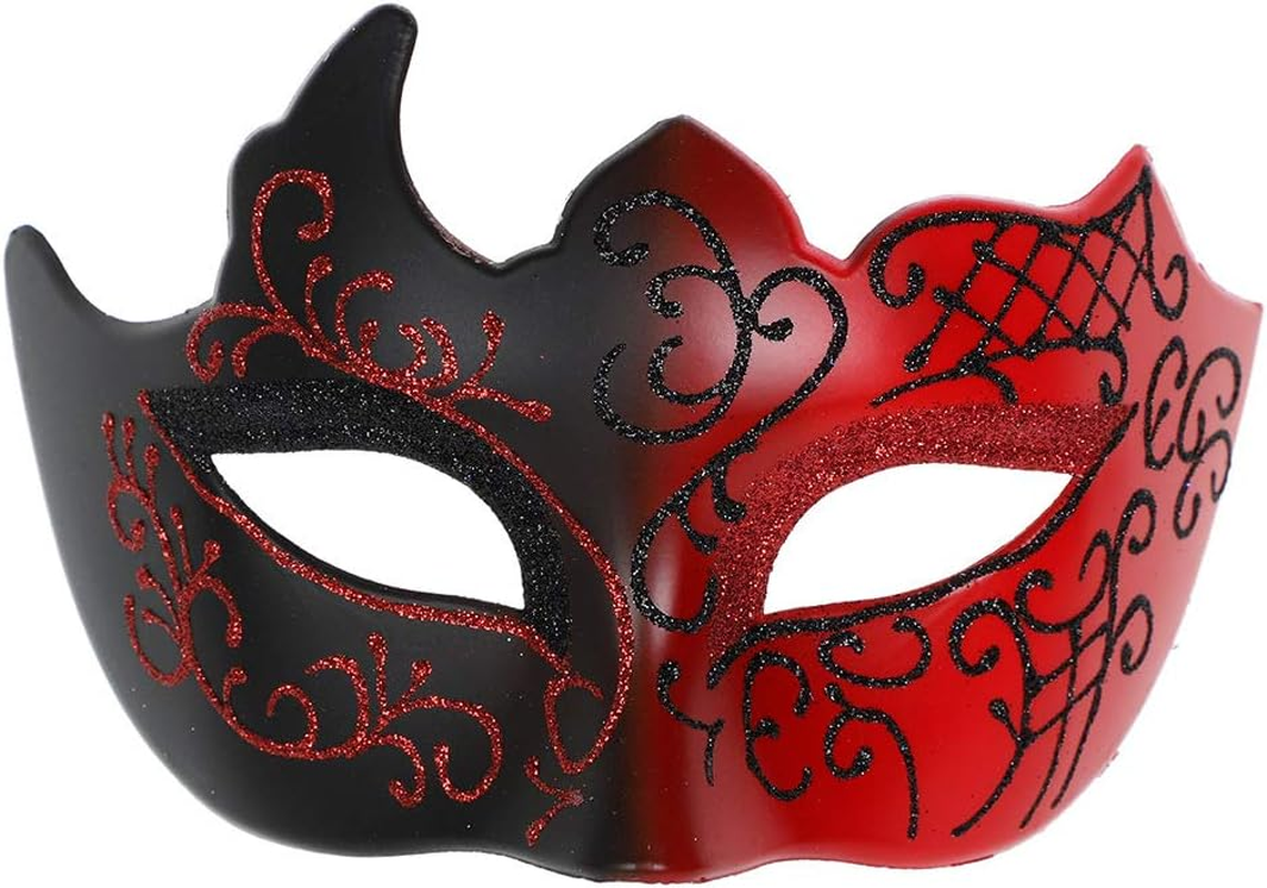 Masquerade Mask for Men Vintage Venetian Mardi Gras Halloween Christmas Party Masks (Red) - Black image number 5