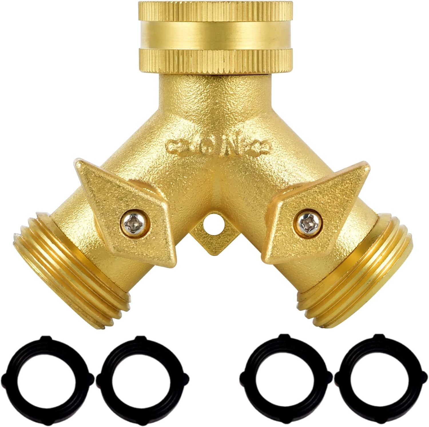 2 Way Heavy Duty Brass Garden Hose Connector Tap Splitter for Lawn and Garden - Outlet with 2 Valves, Hose Spigot Adapter, plus 4 Extra Rubber Washers - Updated Version image number 6