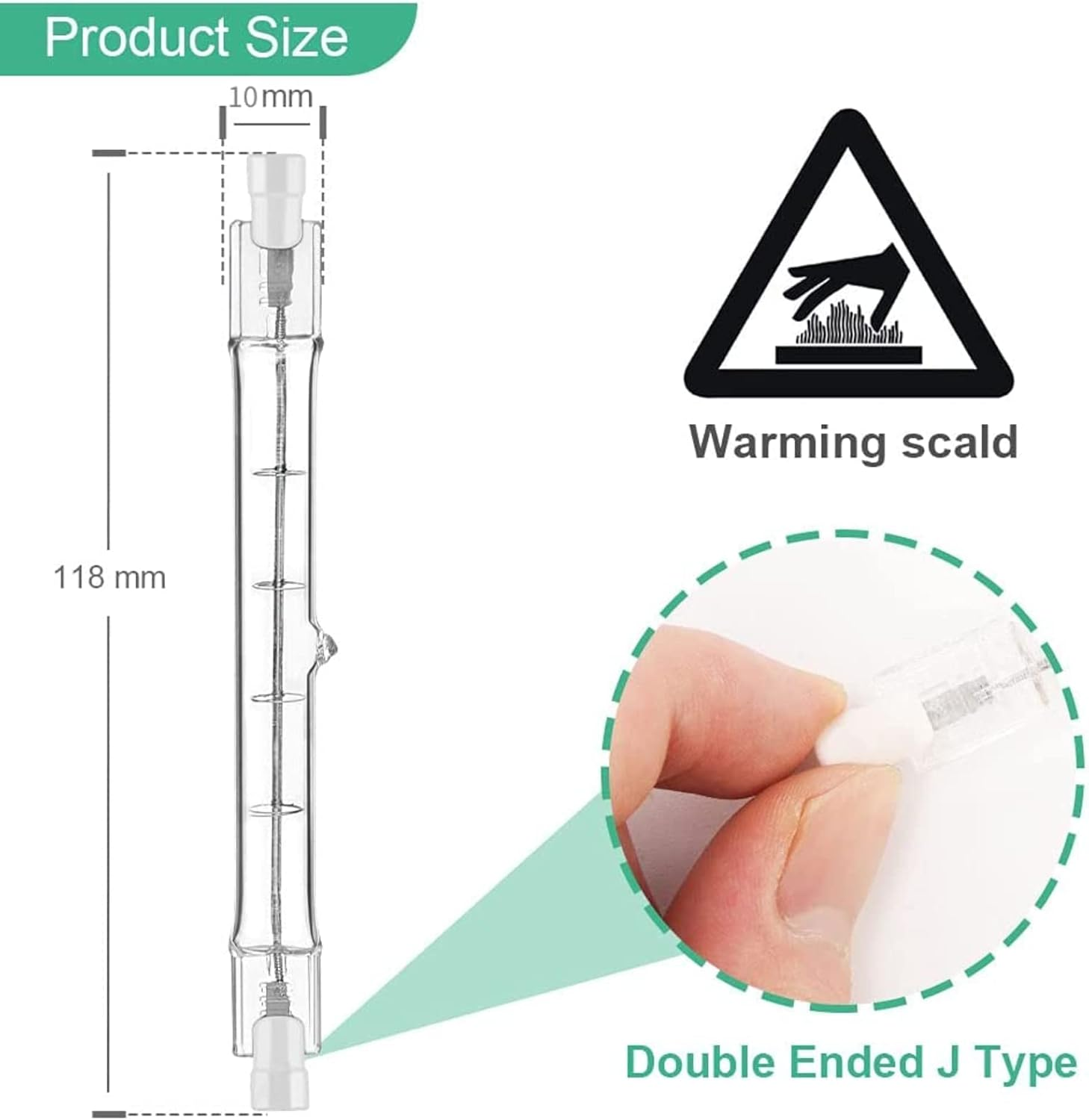 Jaenmsa R7S Halogen Light Bulb 118 Mm 150 W 230 V, Pack of 5 Halogen Rod R7S 118 Mm, Halogen Bulb R7S Dimmable Halogen Lamp for Construction Spotlights, Work Landscape Lighting, Living Room Lights image number 5