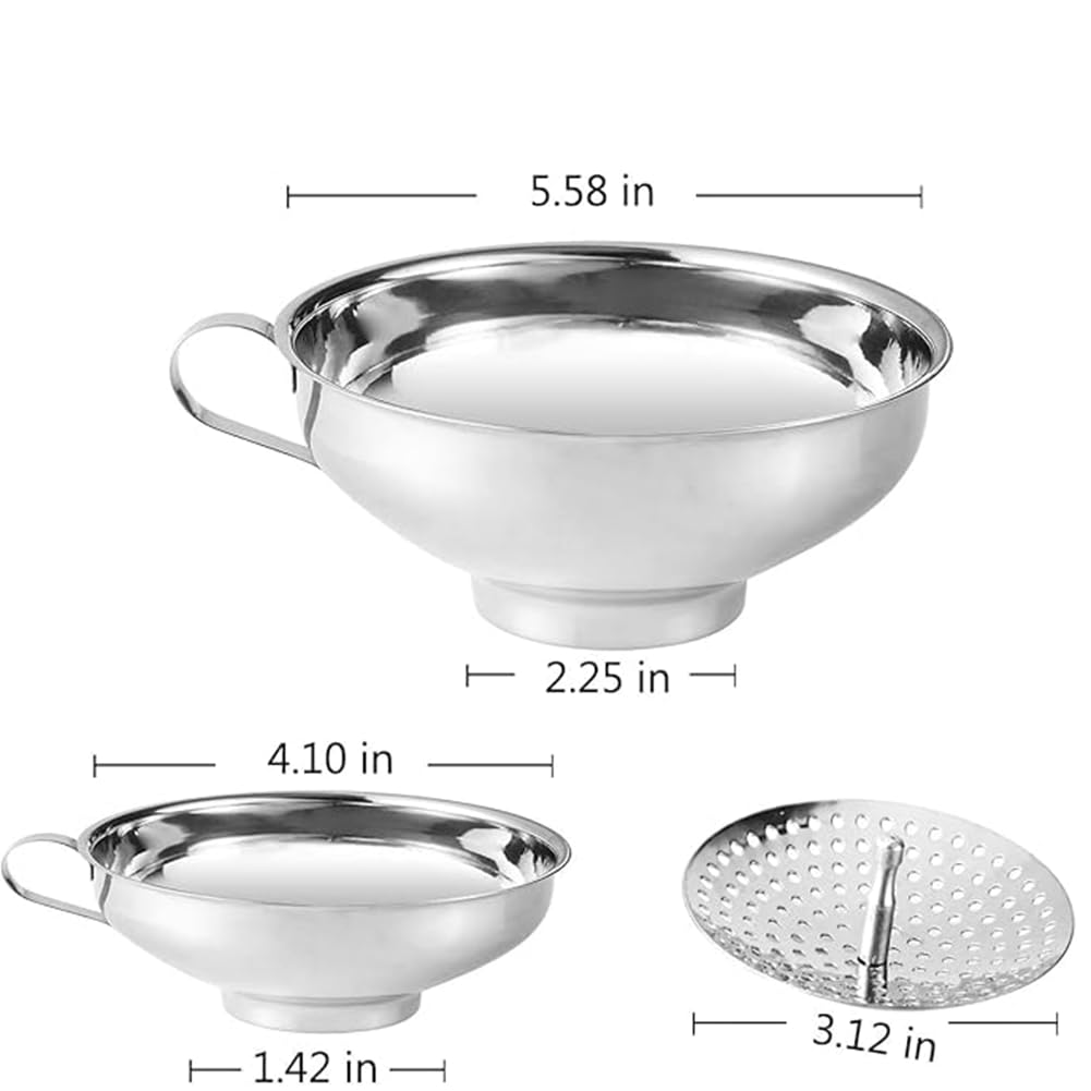 Canning Funnel for Wide and Regular Jars, Wide Mouth Funnel Stainless Steel Funnel for Kitchen Use, Metal Funnel Set for Transferring Liquid Power Jam Grains Dry Wet Ingredients- 3 Pack image number 1