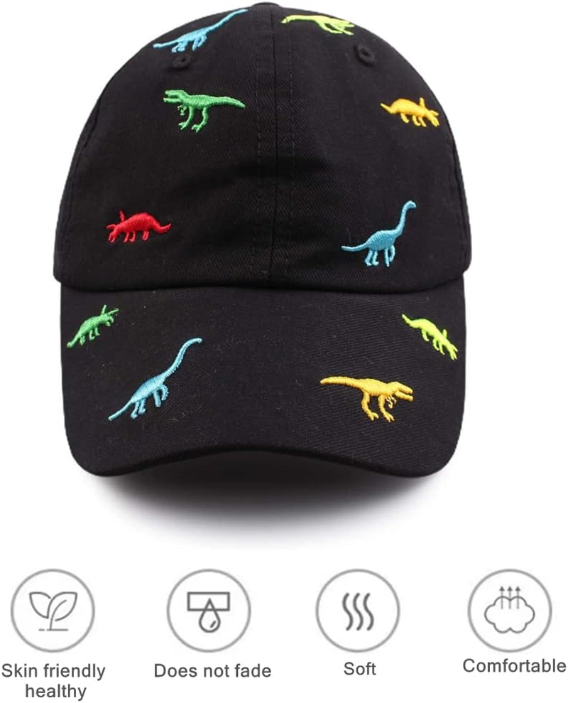 2-6 Years Children'S Dinosaur Baseball Cap Summer Sun Hat for Kids, Unisex Cotton Embroidered UV Protection Hat Golf Baseball Sports Cap Beanie Hat for Boy Girl Baby Infant Toddler - Black image number 2