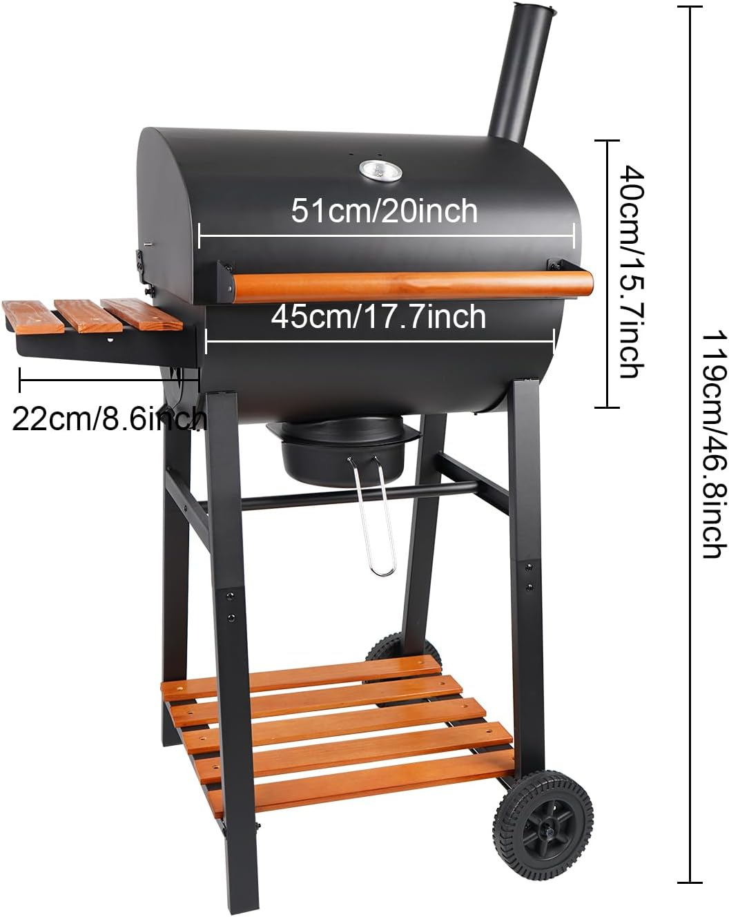 Charcoal Barrel Grill: Charcoal Grill with Storage for Camping, Picnic, Courtyard Party (Middle) image number 6