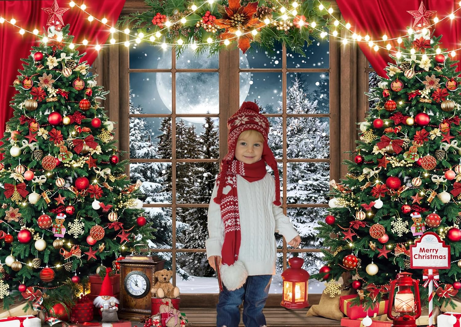 LTLYH 8X6Ft Christmas Photography Backdrop Winter Christmas Window Decoration Backdrop Christmas Party Banner Decorations Photo Backdrops Xmas Photo Booth Props Backdrop 229