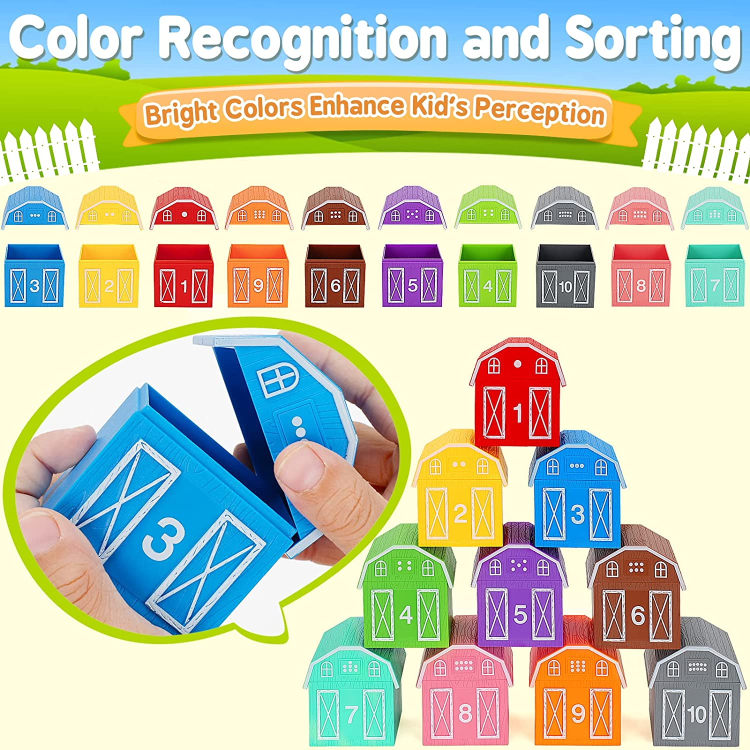 Learning Toys for 1,2,3 Year Old Toddlers, 20Pcs Farm Animals Toys Montessori Counting, Matching & Sorting Fine Motor Games, Christmas Birthday Baby Boys Girls Age 12-18 Months image number 5