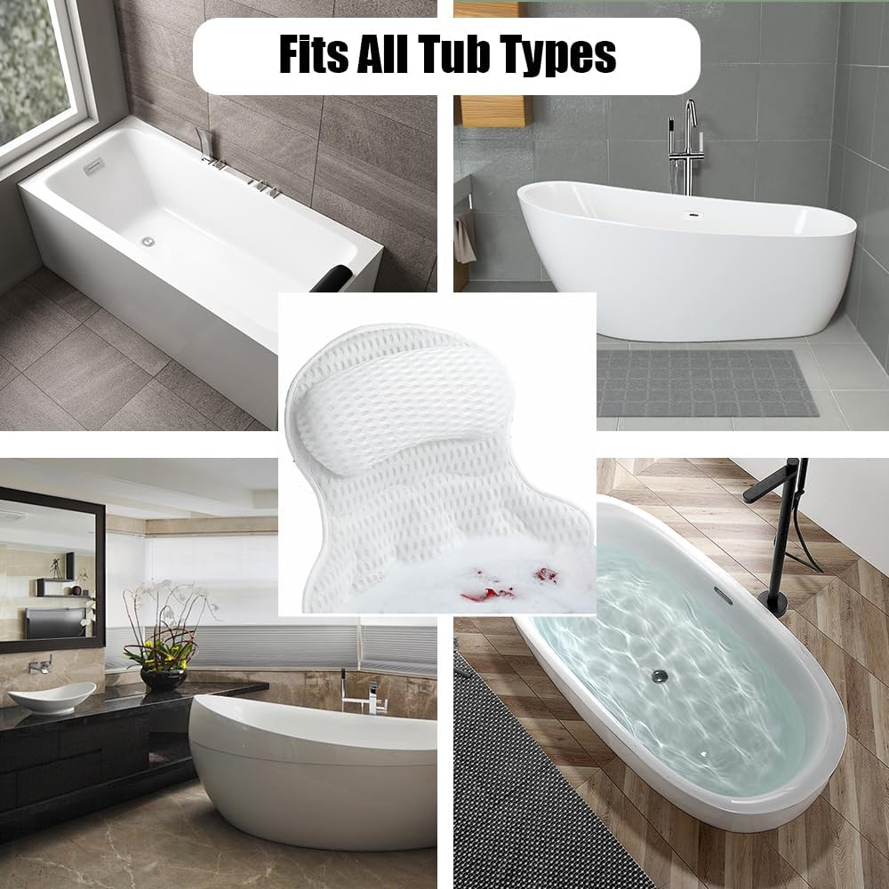 Bath Pillow,Ergonomic Bath Pillow,Soft Ergonomic Cushion,Comfort Bathtub Cushion,For Bathtub, Supports Head, Neck and Shoulders for a Relaxing Home Bathing Experience image number 3