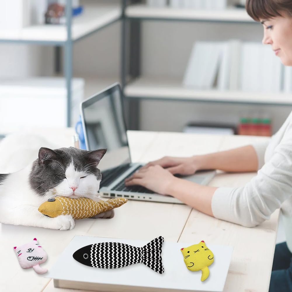 4 PCS Cat Catnip Fish Toy Set - Soft Kicker Toys + Linen Chew Toys + Adorable Fish Pillow, Interactive Play Toys for Cats & Kittens image number 1