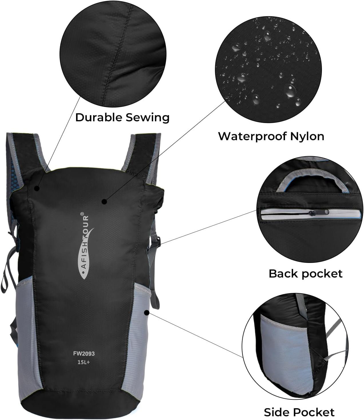 AFISHTOUR Ultralight Waterproof Hiking Backpack for Men & Women, 15L Packable Hiking Daypack, Roll Top Closure Small Dry Bag Backpack for Cycling, Camping, Skiing, Boating - 15L-Blue image number 5