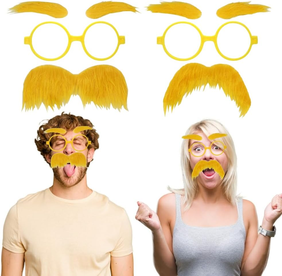 The Lorax Costume,Lorax Mustache and Eyebrows Glasses Set of 2,Fake Mustache for Adult, Lorax Mustache for Cosplay Costume Accessories and Halloween Festival Party,Yellow Mustache image number 3