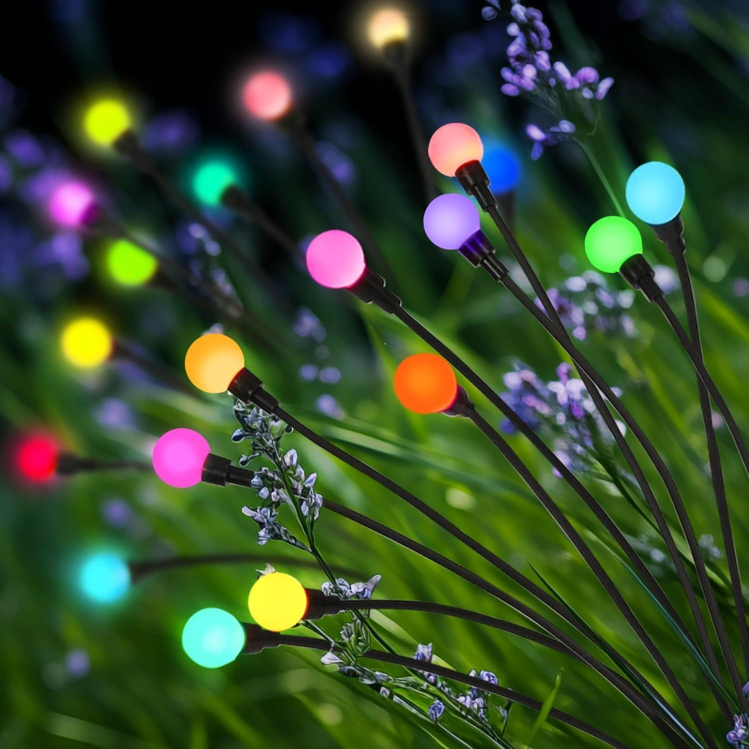 Solar Lights Outdoor Waterproof 4 Pack of 32 Leds Garden Patio Firefly Decoration Unique Gifts Swaying Light for outside Yard Pathway Landscape Decorations-Multi-Colored image number 2