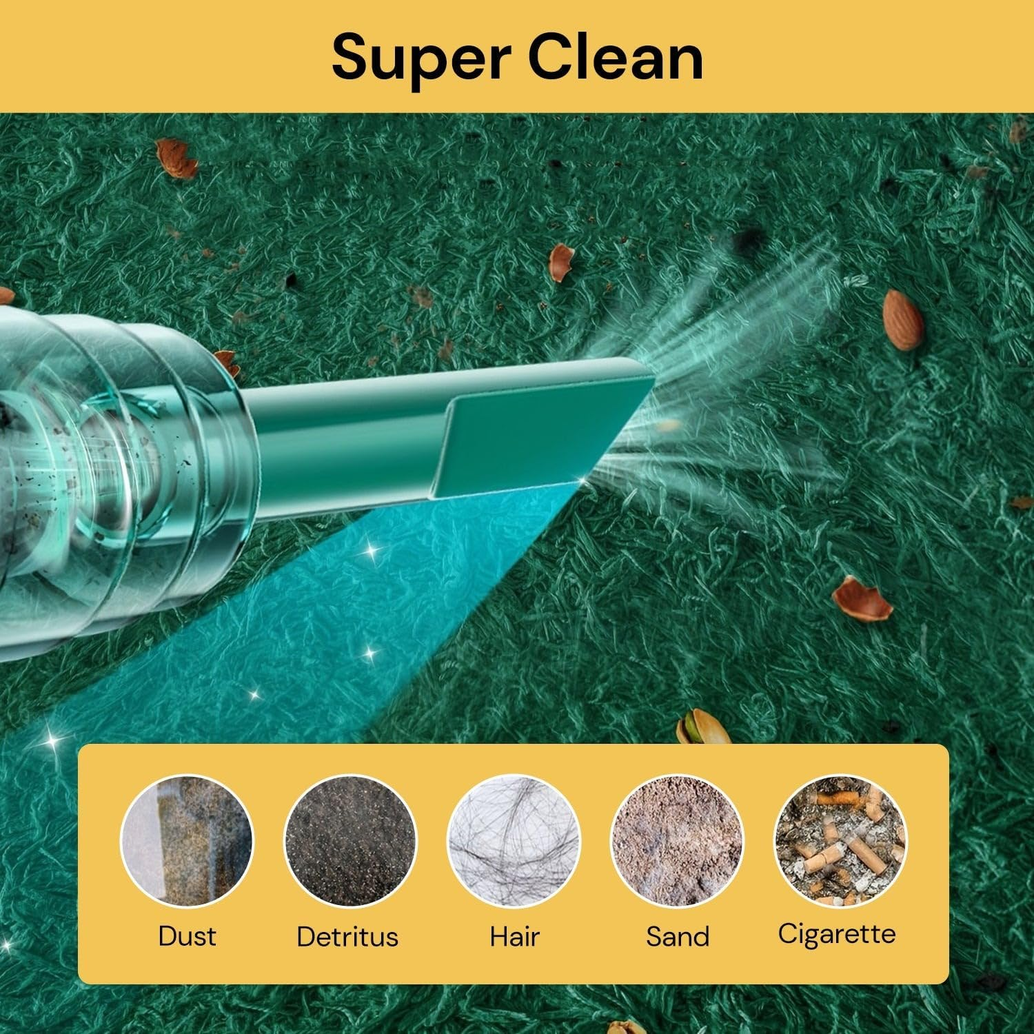 EZONEDEAL Portable Car Vacuum Cordless, Powerful Suction Dust Collector Wet Dry Dual Use Car Vacuum Cleaner for Car, Office & Home Cleaning, Handheld Vacuum Cleaner with Accessories & Filter image number 1