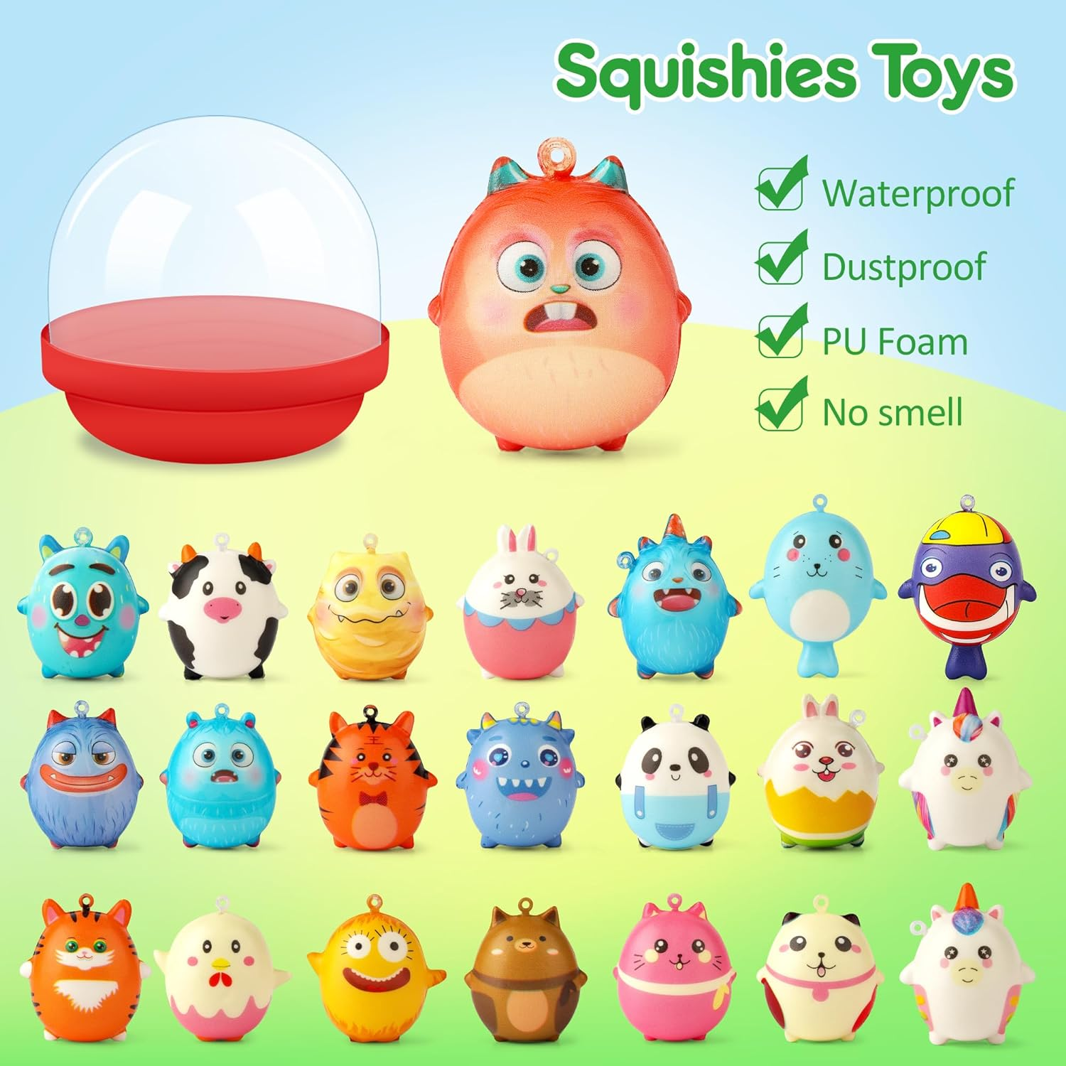 Mocoosy 22 Pack Squishies for Kids Party Favors Bulk, Slow Rising Squeeze Toys for Easter Basket Stuffers, Claw Machine Prizes, Egg Fillers, Pinata Stuffers, Classroom Prizes, Treasure Box Rewards image number 1