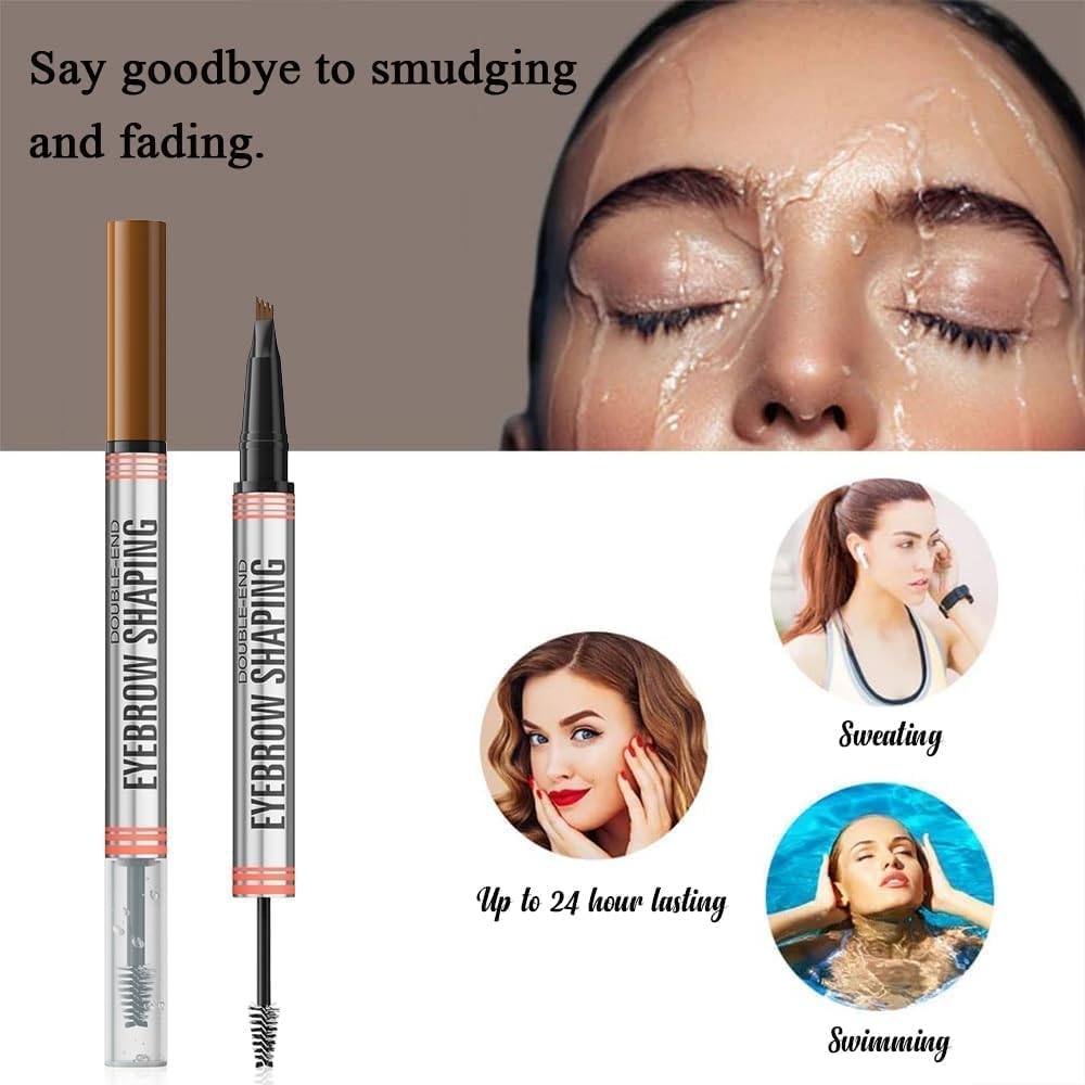 2-In-1 Brow Pen and Sealing Brow Gel, 3D Microblading Eyebrow Pen Waterproof with 4 Fork Tip & Precise Brow Brush,24H Smudge-Proof 3D Hair-Like Strokes, All-Day Lasting (02#Dark Brown) image number 3
