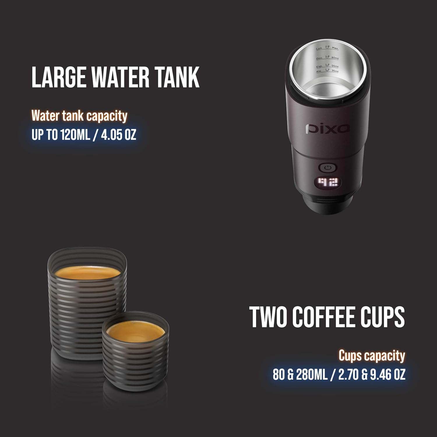 WACACO Portable Electric Coffee Maker, with 4 Types of Coffee and Fast Heating, 3 * 3000Mah Battery Portable Coffee Maker 20 Bars for Ground Coffee and NS Capsules, Touch Screen Control image number 6