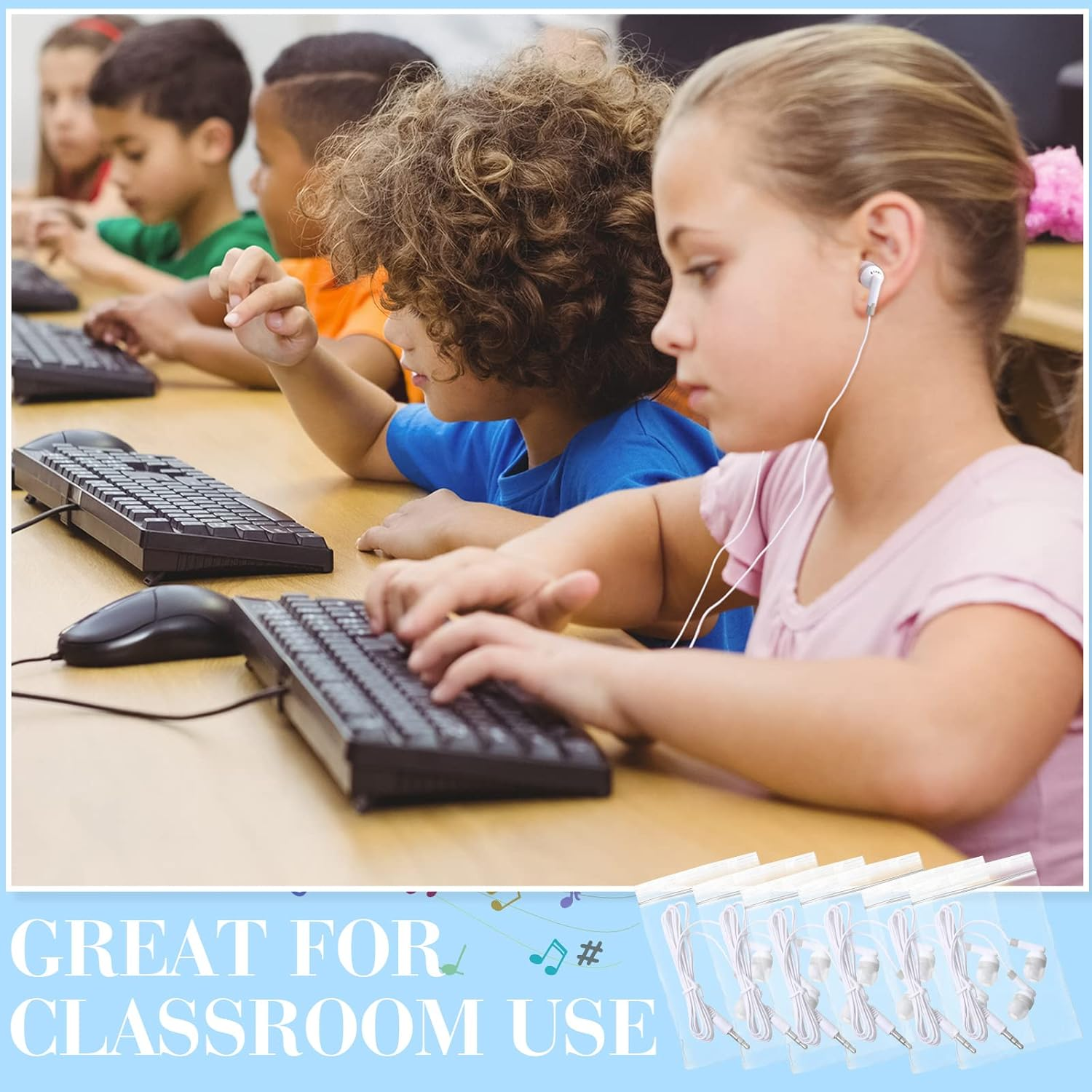 Konohan 100 Packs In-Ear Headphones Wired Earbuds Headphones for Kids Headphones for Classroom Wired Earphones for Students Kids Adults School Library Laptop (White) image number 1