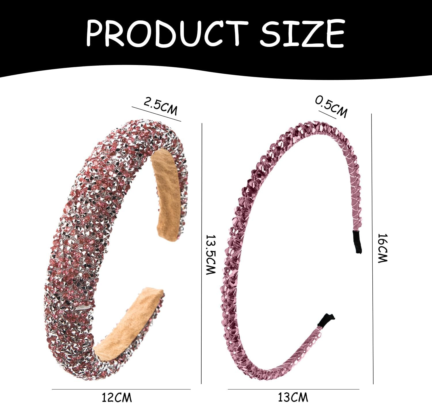 Pack of 2 Headbands with Diamonds, Headband Decoration for Girls, Fashionable Hair Accessories, Clothing Accessories Headbands, Suitable for Wedding Parties image number 5