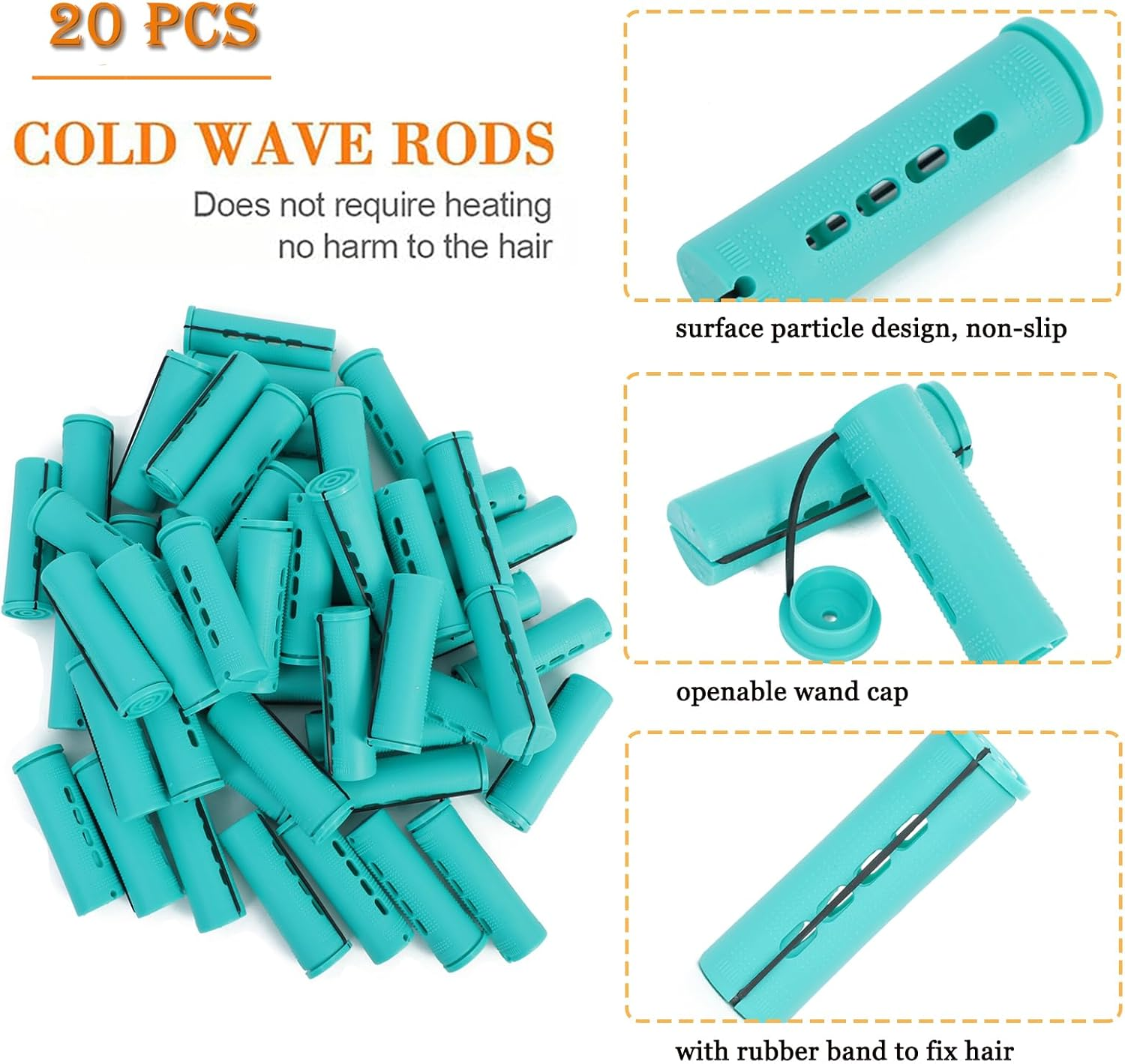 YOROSTAR 20Pcs Green Plastic Cold Wave Rods Set for Natural Hair Hair Rollers for Long Short Hair DIY Hairdressing Tools image number 4