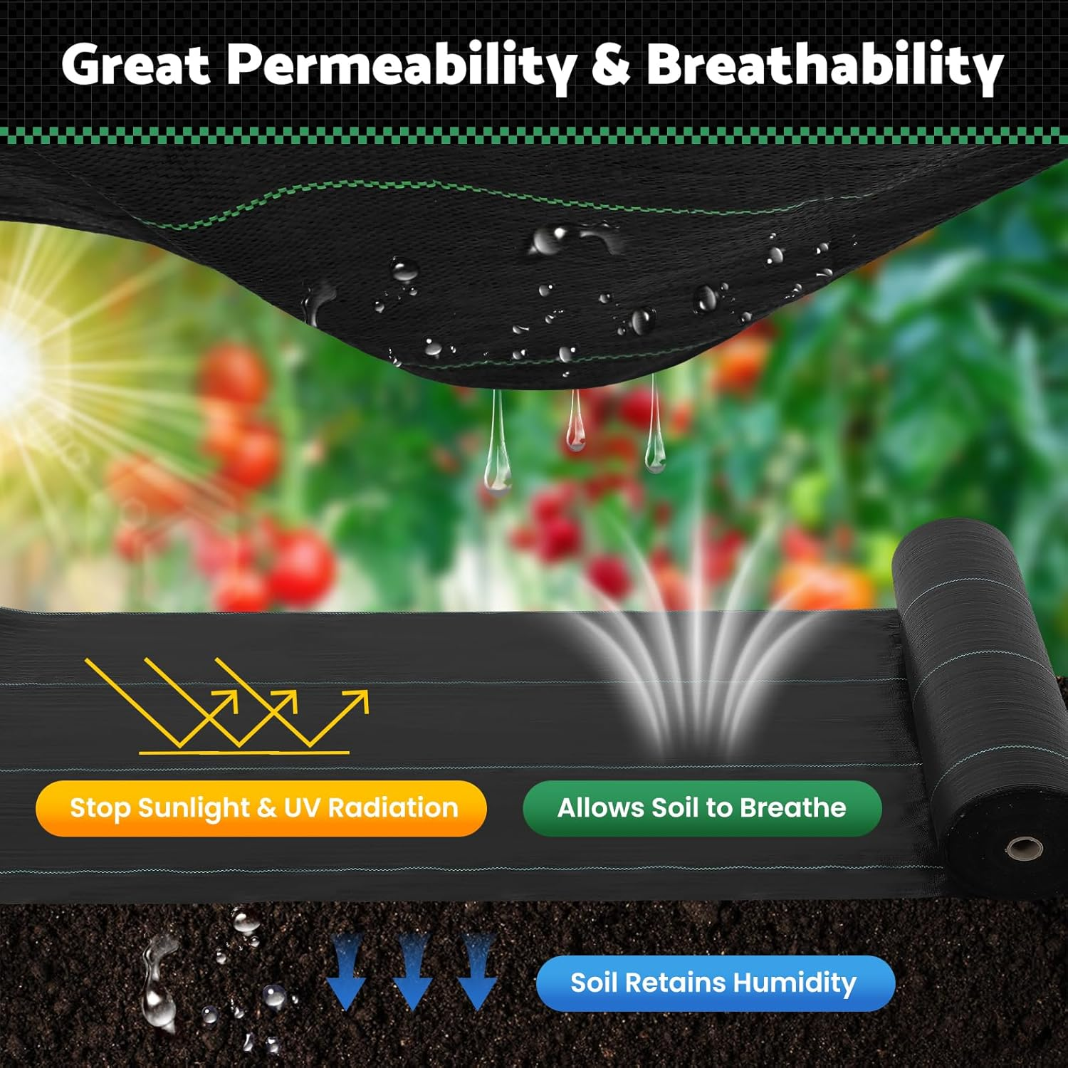 Advwin Weed Mat, 3.66 X 50M Weedmat Weed Control Mat, Woven Fabric Durable Barrier Matting, High Permeability & UV Resistant Woven Ground Cover for Outdoor Greenhouse Garden Lawn Supplies image number 1