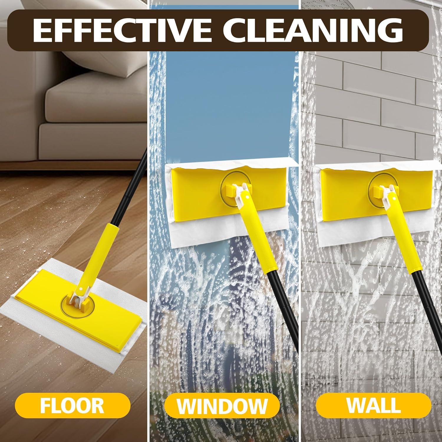 NEWE Floor Mop, 2-In-1 Starter Kit for Swiffer with 10 Dry Floor Cloths and 10 Moist Floor Cloths, Disposable Duster for Cleaning Wood, Hardwood Floors, Wall, Kitchen, Bathroom, College Dorm image number 2