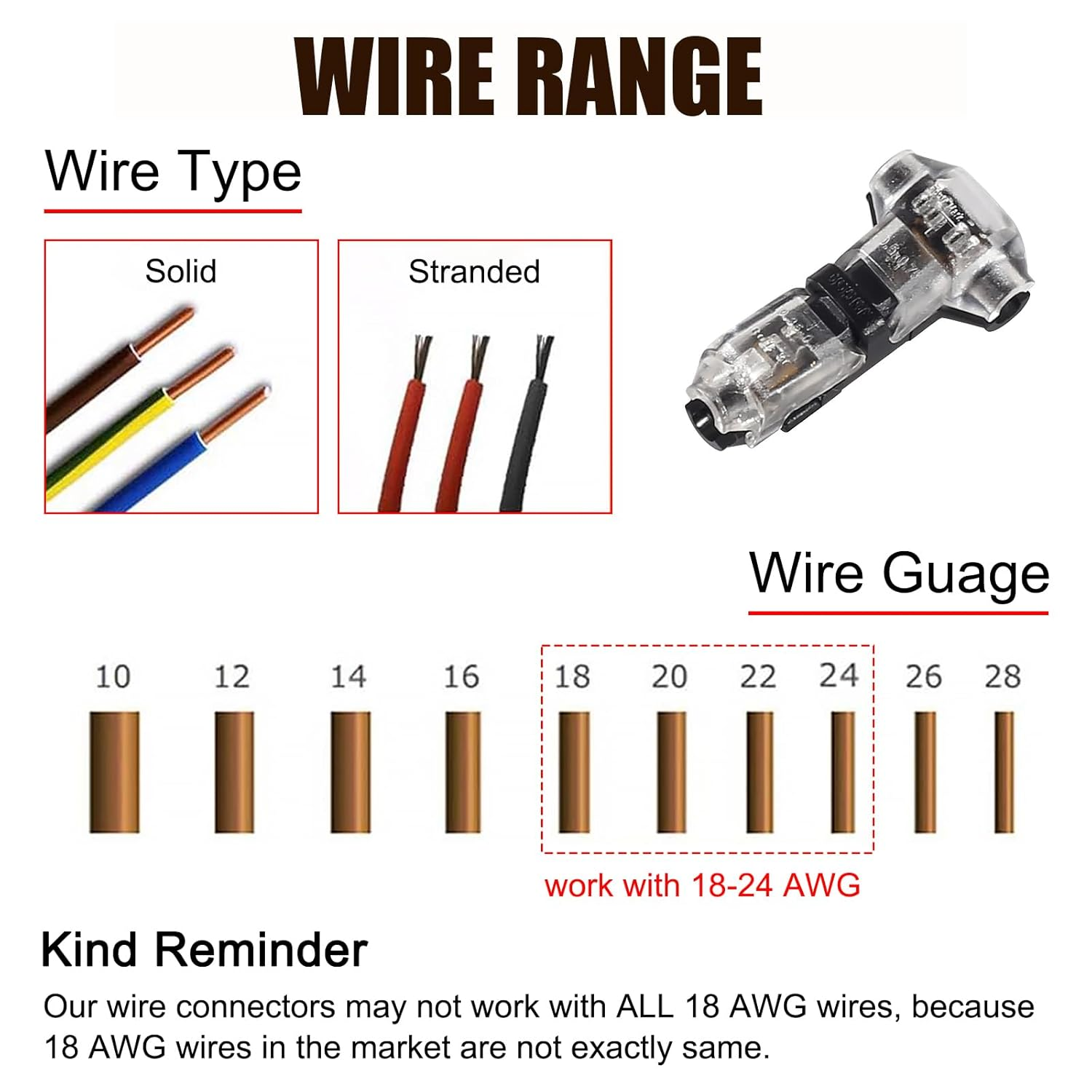 DIANN 10Pcs Low Voltage Wire Splice Connectors T Tap Quick Solderless Connector 1 Pin Rock Solid Connector for 20/22 AWG Cable for Automotive Vehicle Audio Video Lighting image number 2