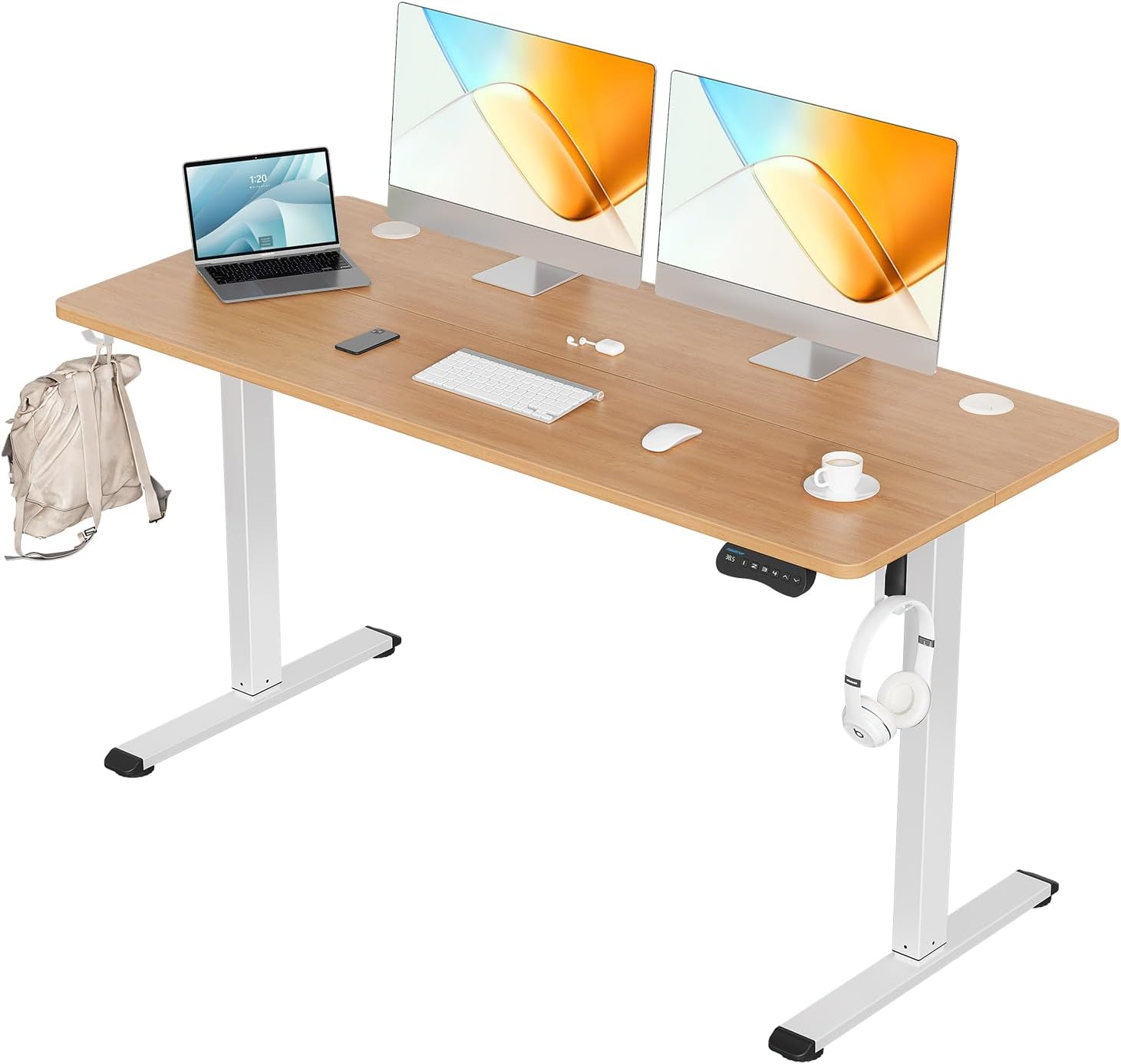 MOUNTUP Electric Standing Desk 140X60Cm (55X24) Height Adjustable, Sit Stand Desk with Memory Controller, Ergonomic Stand up Table for Home Office with Splice Board, Rustic Brown