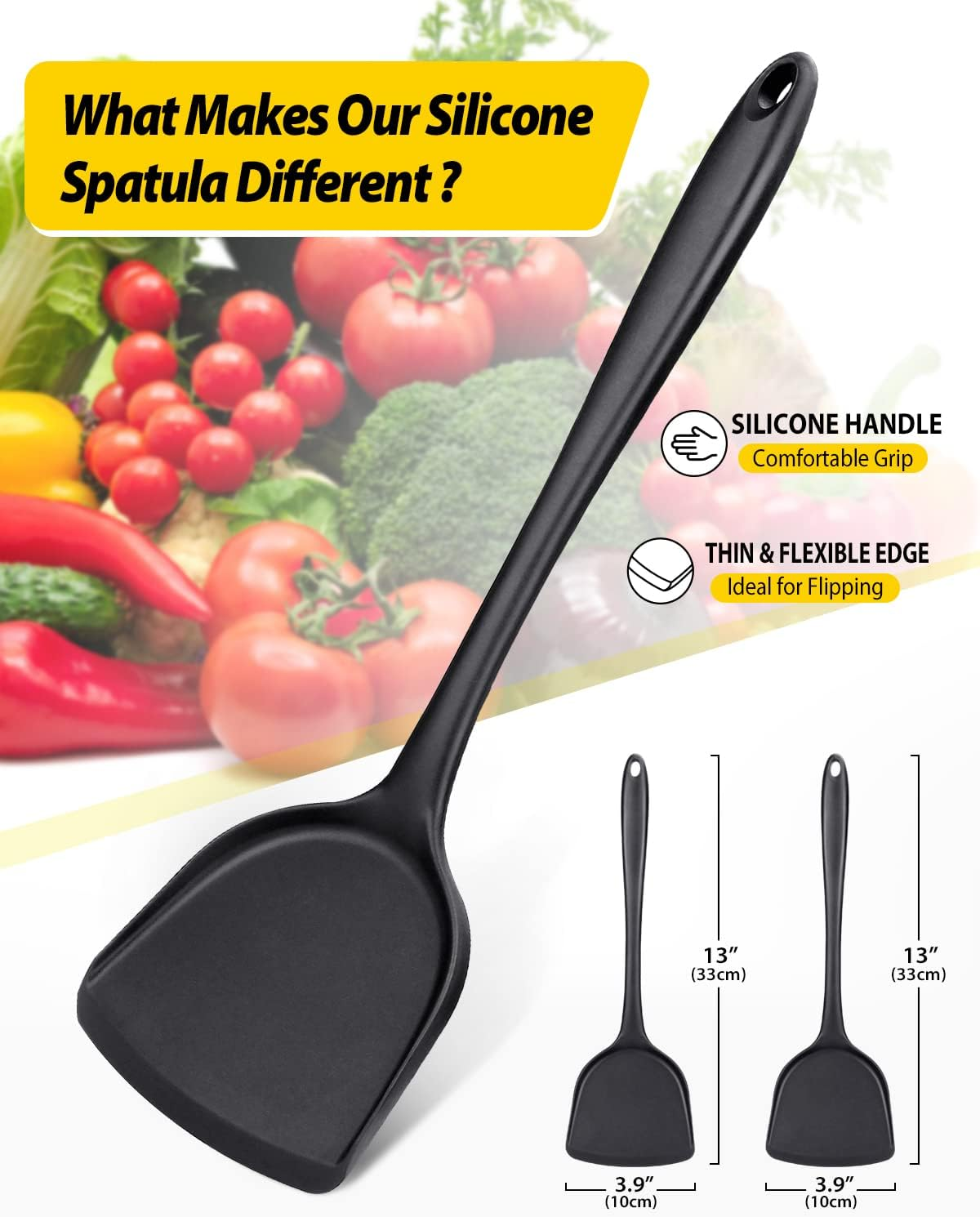 Pack of 2 Silicone Wok Spatula, Non-Stick, Heat, Stain and Odor Resistant, Easy to Clean and Dishwasher Safe, Seamless Kitchen Utensil for Cooking, Baking, Stir-Fry (Black) image number 5