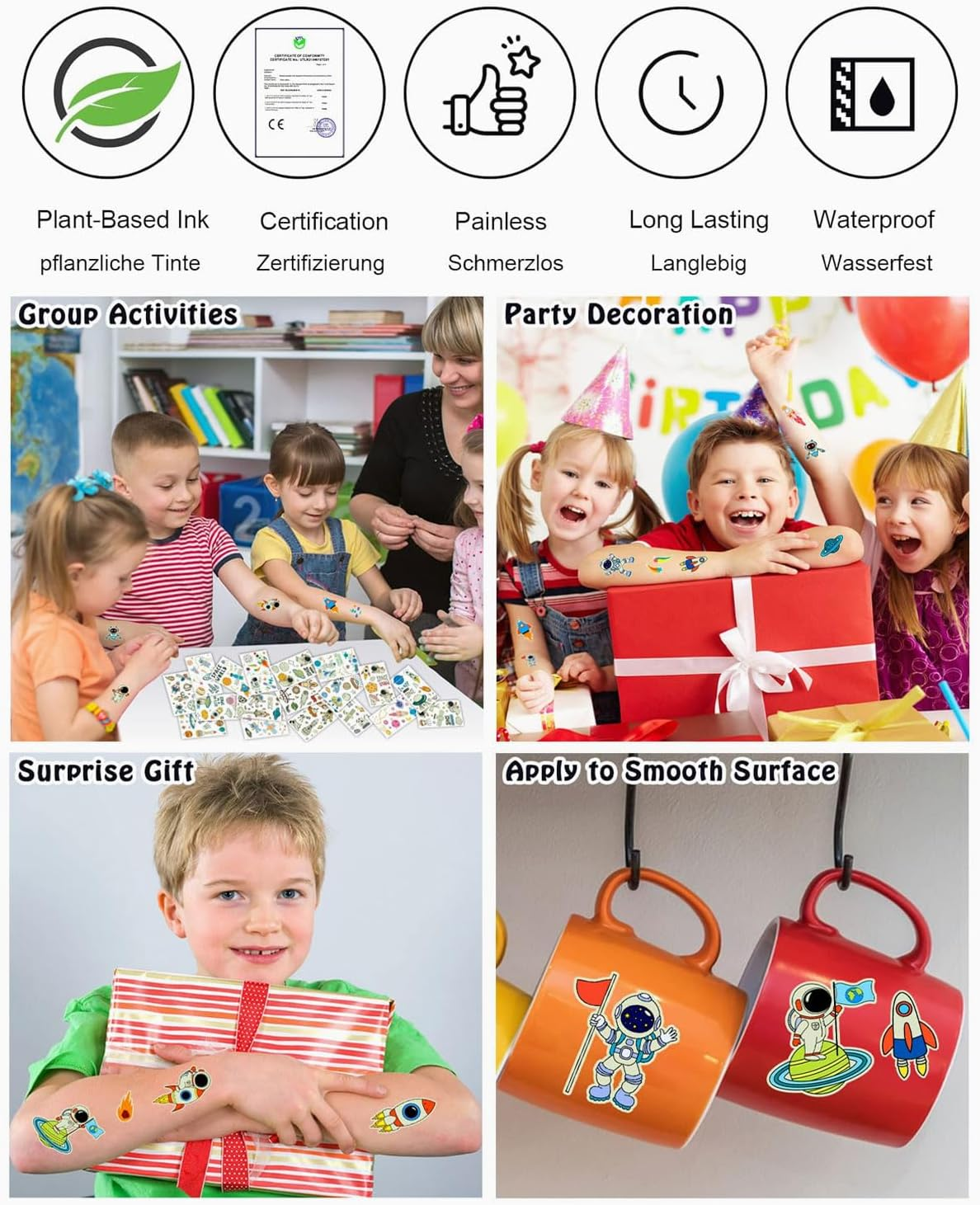 TPZORJX Space Children'S Tattoo, 12 Sheets Luminous Tattoos Children, Skin-Friendly Tattoos for Space Party Bags Children'S Birthday, Small Gifts, Toy image number 5