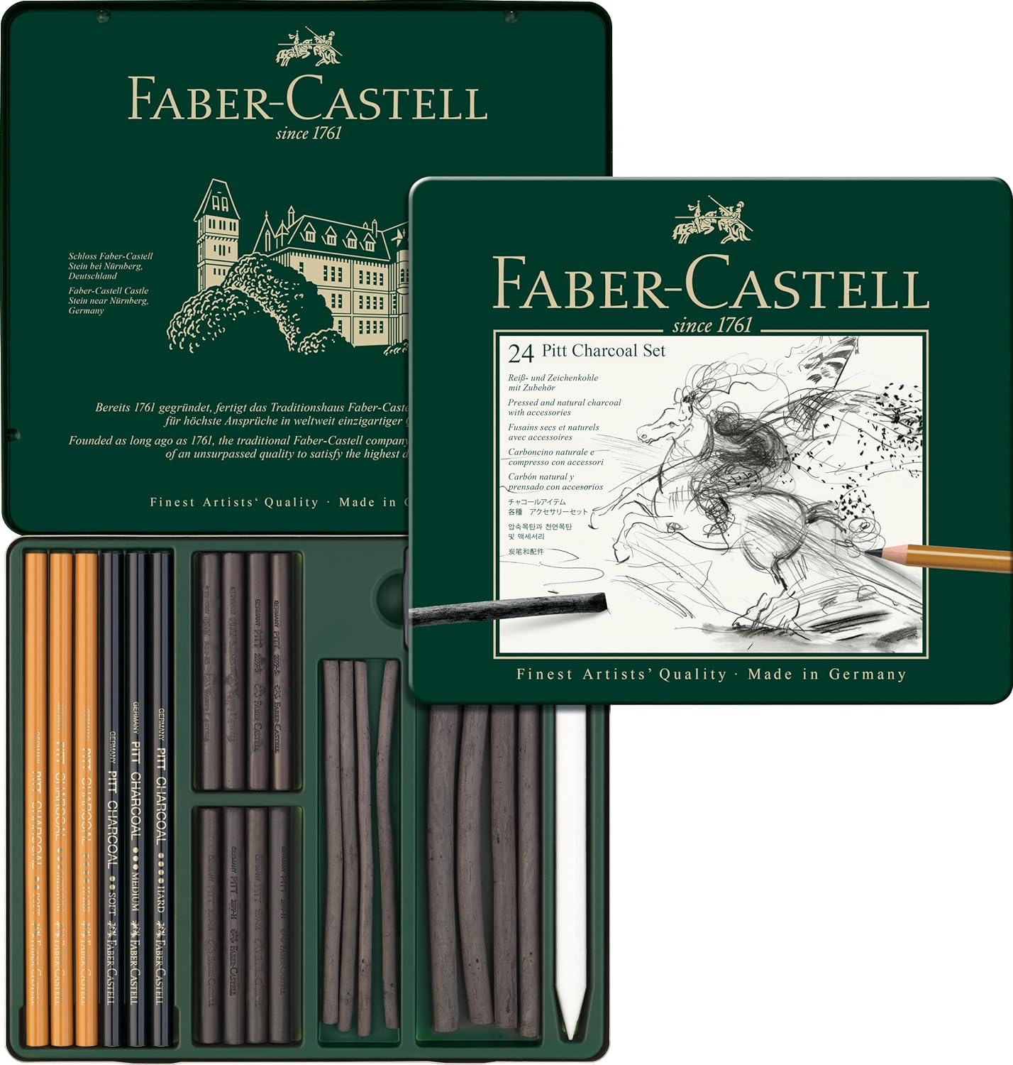 Faber-Castell Smooth Pitt Compressed Charcoal Stick, Extra Soft &ndash; Blister Pack of 3, (18-129996) - 1 Count (Pack Of 1), Assorted