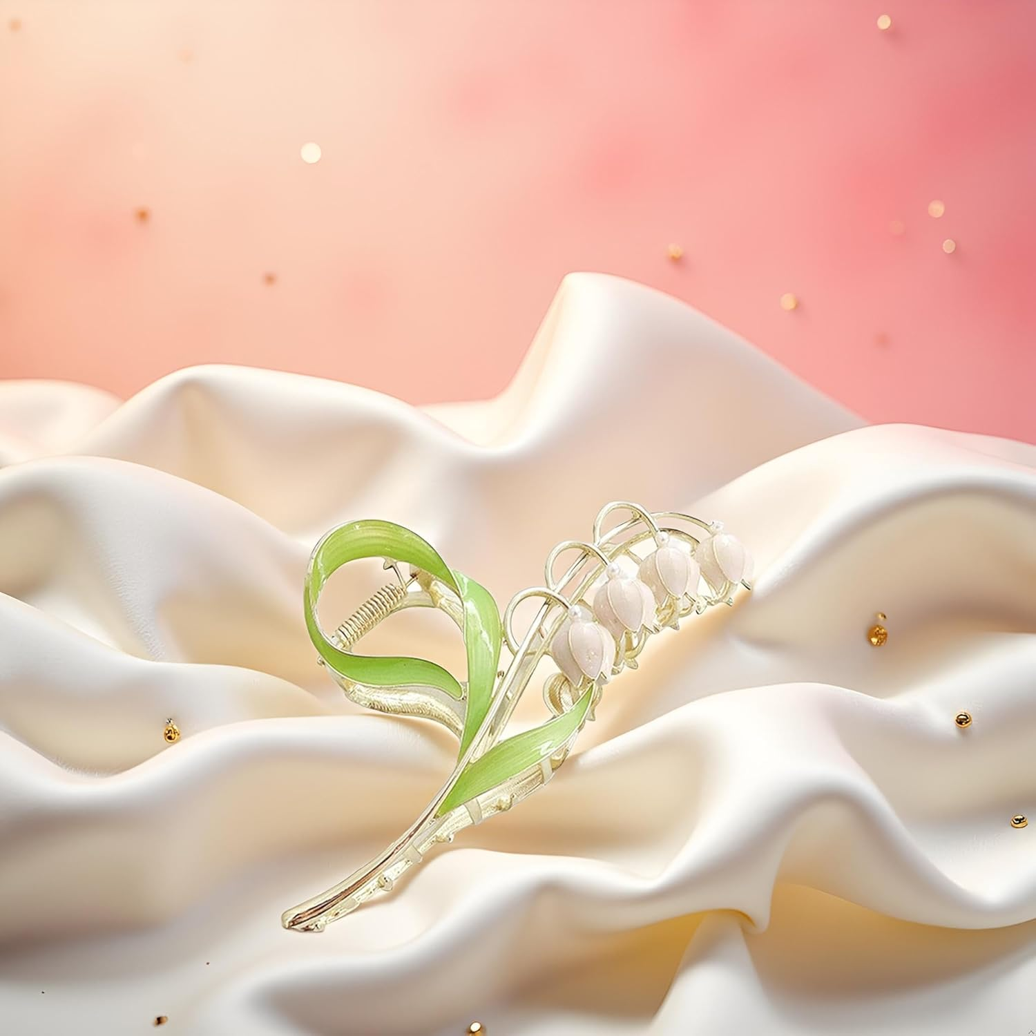 1Pc Pink Gold Lily of the Valley Flower Hair Clips, Large Metal Claw Clip,Orchid Clamps,Lily Jaw Clamp Styling Accessories for Thick Thin,Hair Accessories image number 3