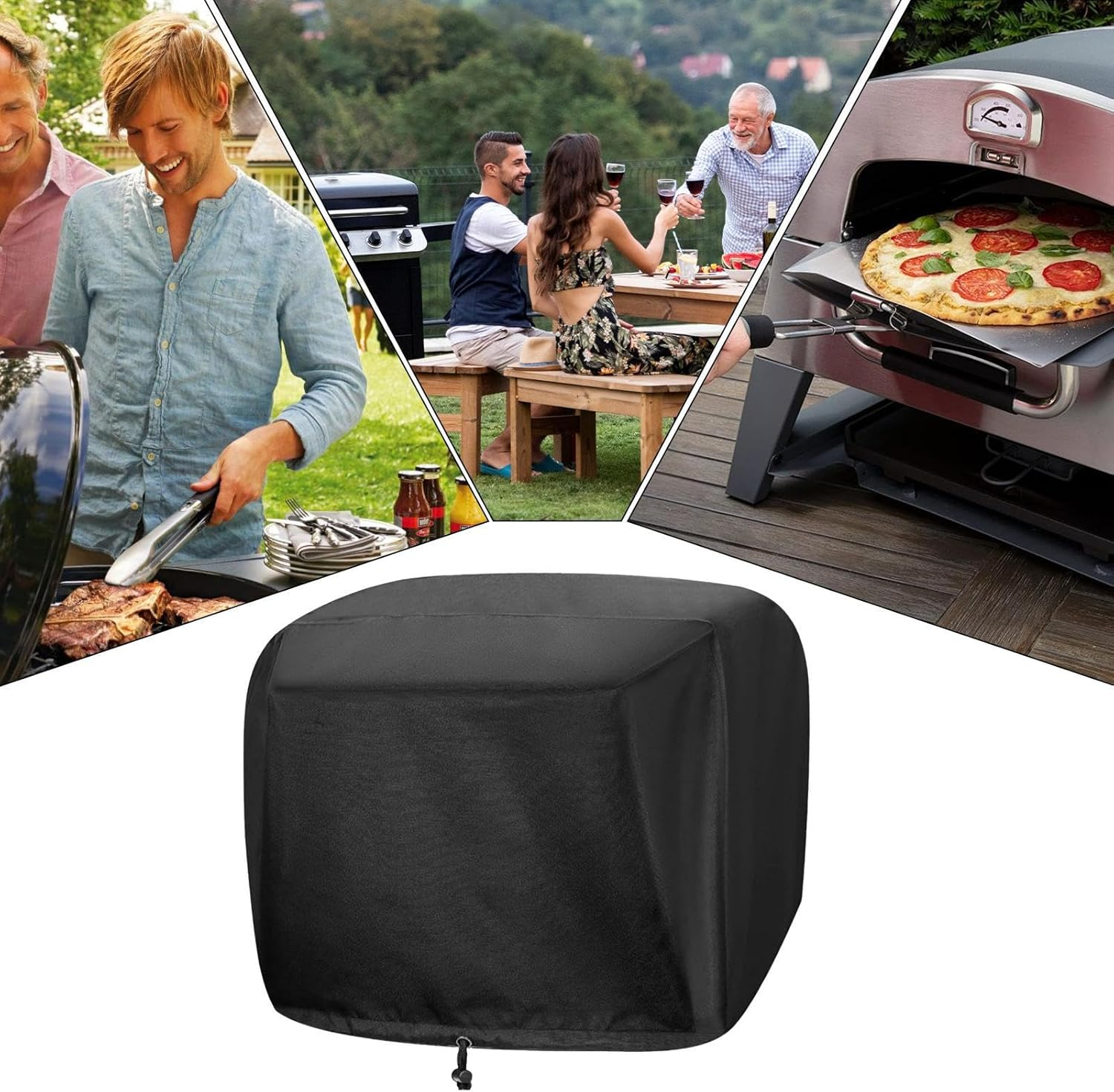 BBQ Grill Cover - Small Appliance Covers | Adjustable Drawstring Waterproof Heavy Dust Jacket Protection for Kitchen Outdoor Cooking outside Table image number 3