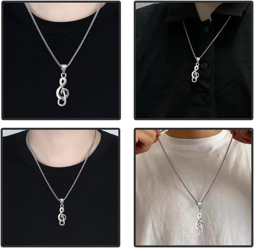 Music Notes Necklace for Music Lovers Musicians Graduation Gifts for for Best Friend Daughter Son Christmas Birthday Gifts for Music Teachers Students Silver Hip Hop Music Note Pendant Necklaces image number 6