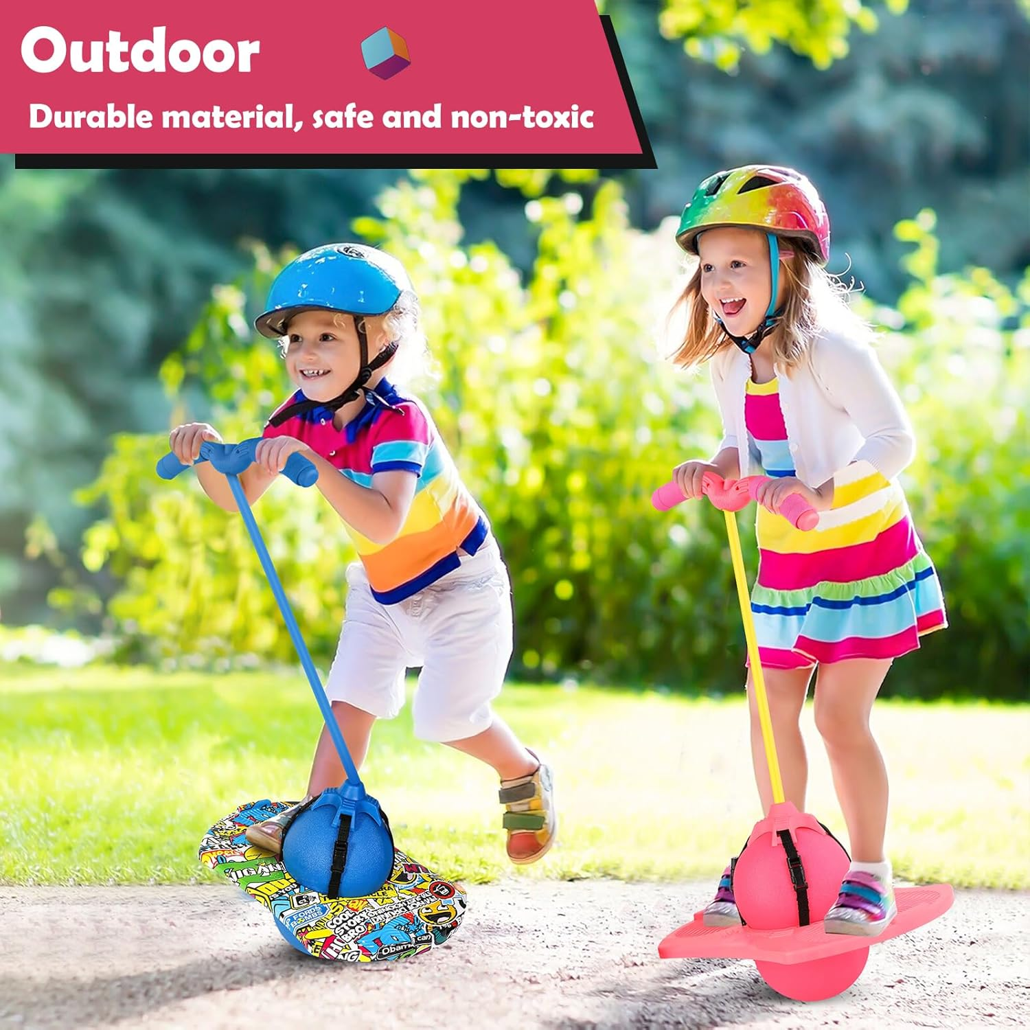 Christoy Pogo Jumper with Handle and Ball Pump, High Jump Toy Bounce Jump Trick Board Pogo Bouncing Ball Safe and Fun Pogo Stick for Kids Boys Girls and Adults (Pink) - Green image number 2