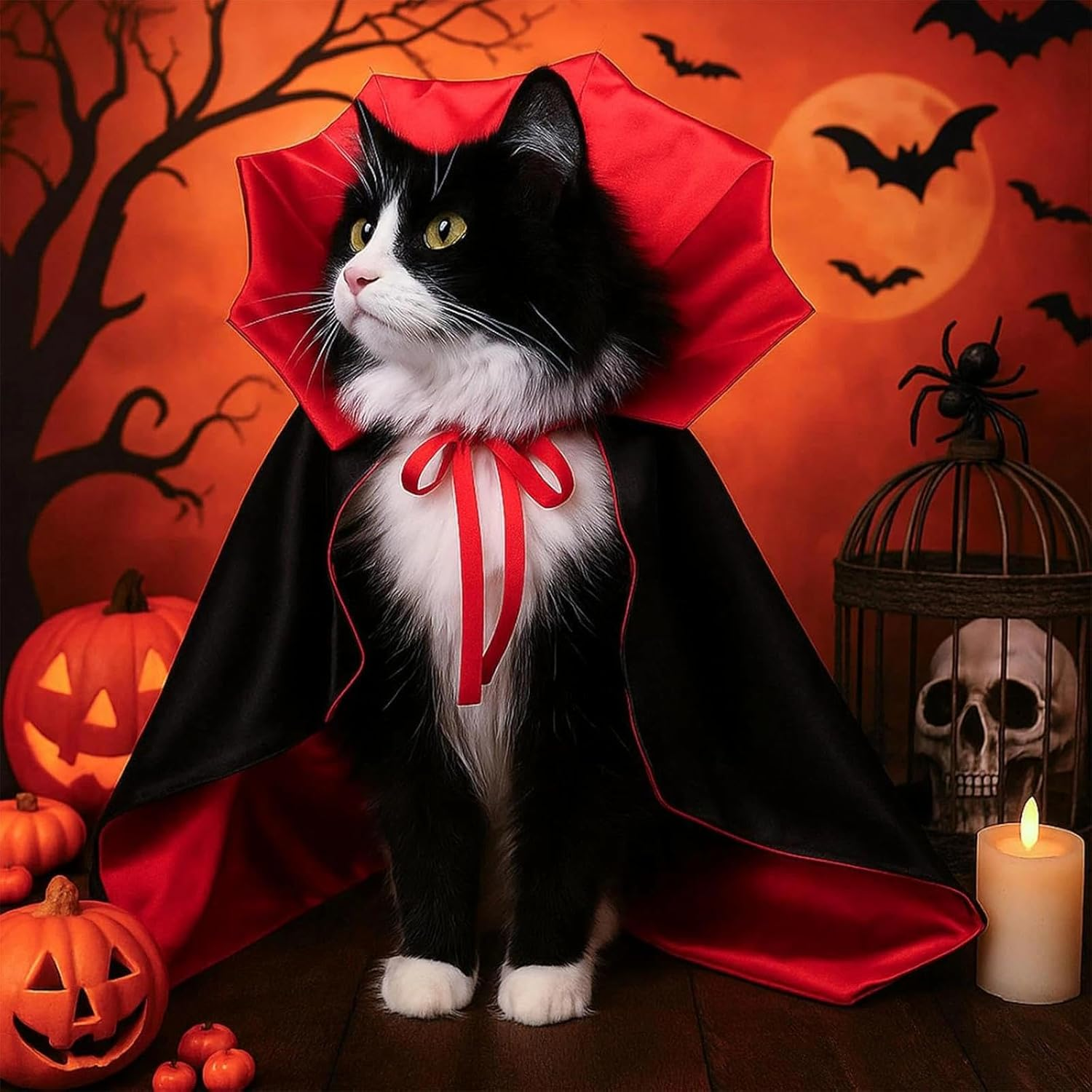 Dinghaole Dog Cat Vampire Costume, Halloween Cat & Small Dog Costume Cape, Adjustable Vampire Cloak for Pets, Small Funny Halloween Cat Vampire Cape, Ideal for Parties, Cosplay and Festive