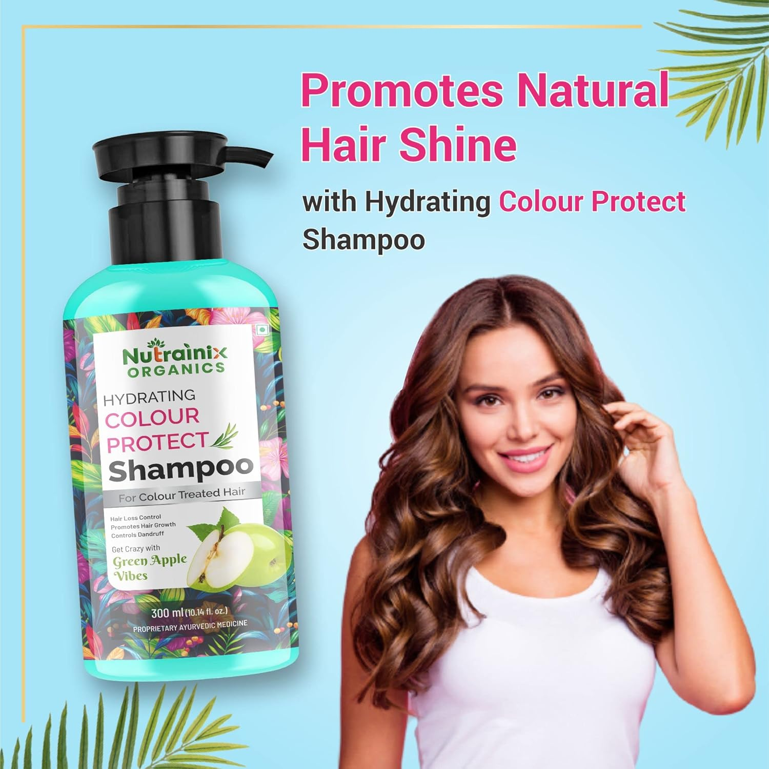 Nutrainix Organics Hydrating Colour Protect Shampoo with Green Apple Vibes | Shampoo for Coloured Hairs Growth | Color Protecting Shampoo - 300Ml image number 4
