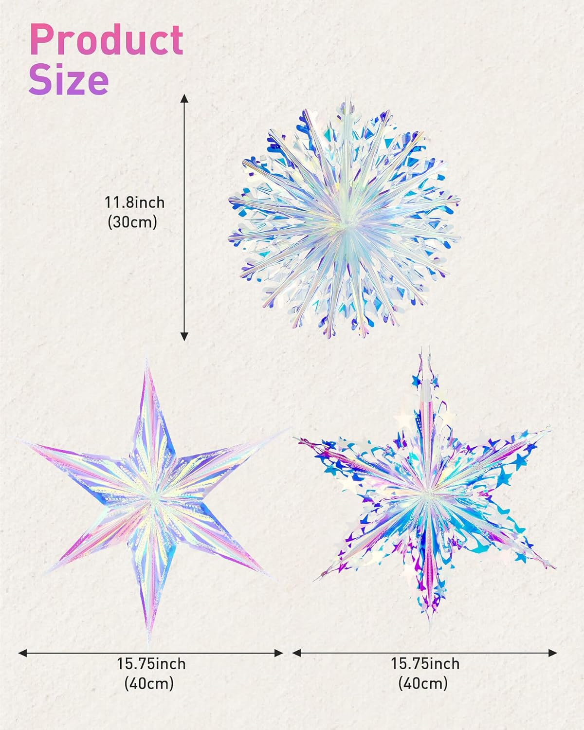 3PCS Iridescent Decoration Ornaments Hanging Decorations, Iridescent Snowflakes Fan, Starry Snowflake, Hexagram Stars Garland for Home Decorations Wedding Birthday Christmas Parties, Vomika image number 3