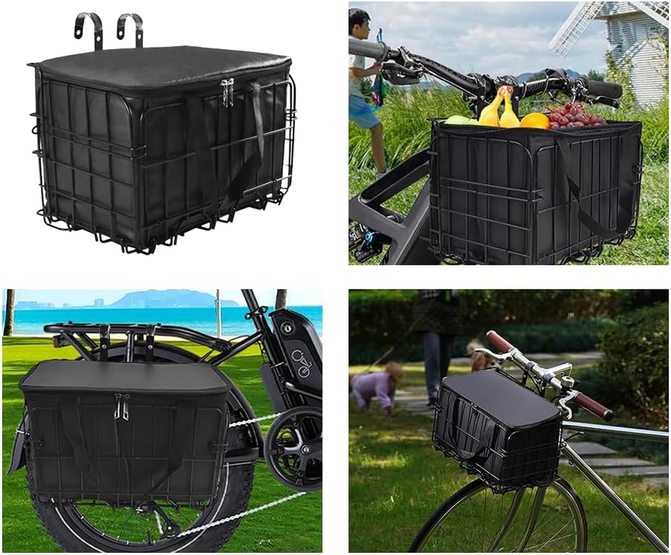 NYGHMY 1 Pcs Folding Bike Basket, Large Capacity Metal Basket with Removable Waterproof Liner Bag, Quick Release Design, Suitable for Adult Bikes, Ideal for Carrying Pets, Fruits, and Groceries image number 4