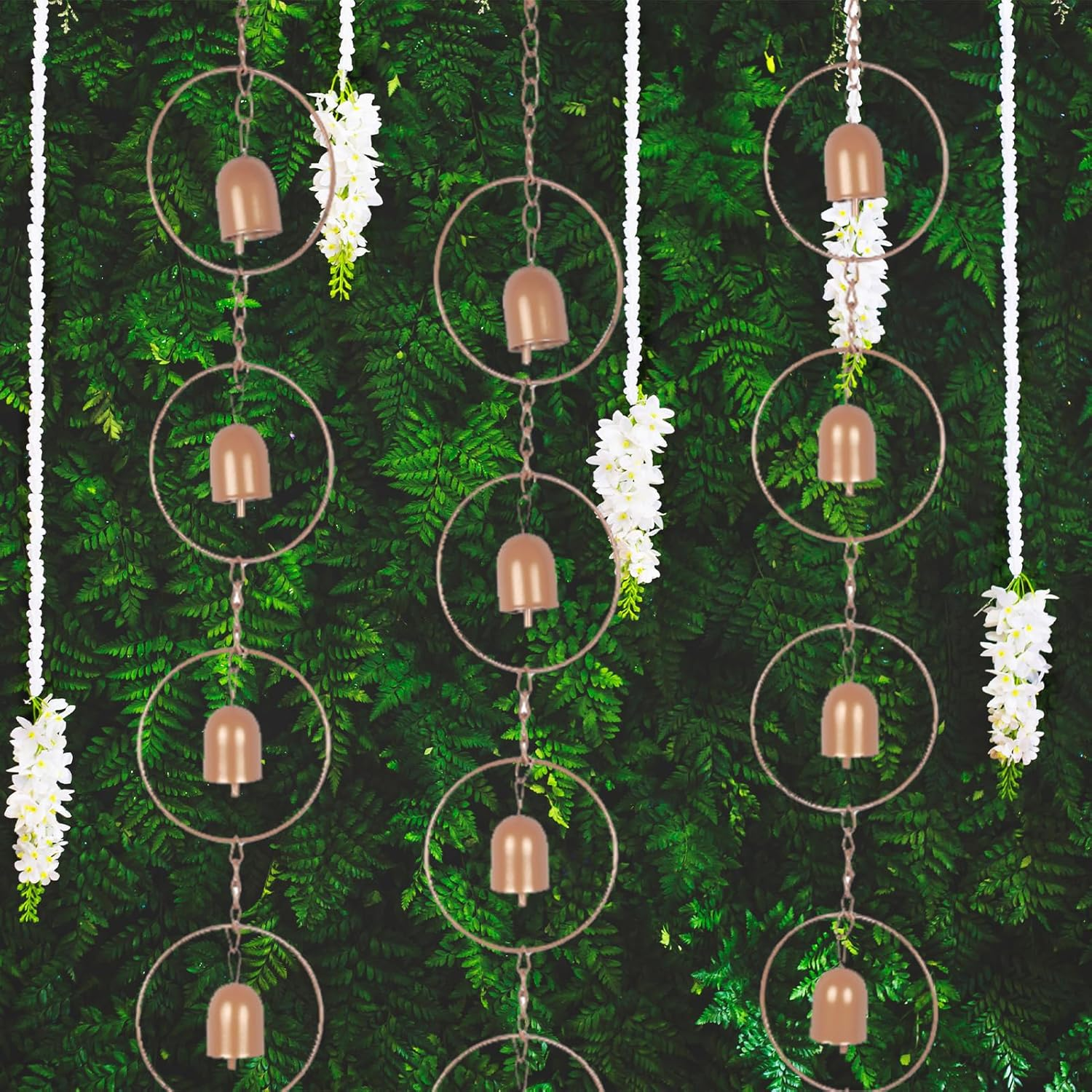 49-Inch Rain Chain with Vintage Bell Charms for Gutters - Elegant Home Decor and Rainwater Collection image number 2